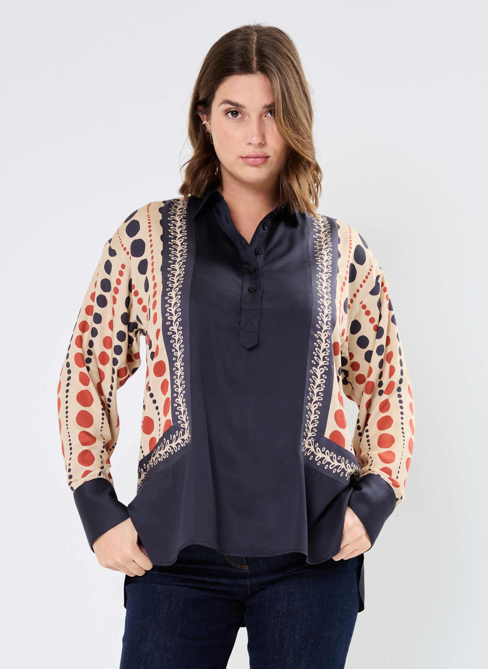 Blouses manches longues TUNIQUE AURELIE femme multicolore Stella Forest Blouses manches longues TUNIQUE AURELIE femme multicolore NOISETTE
