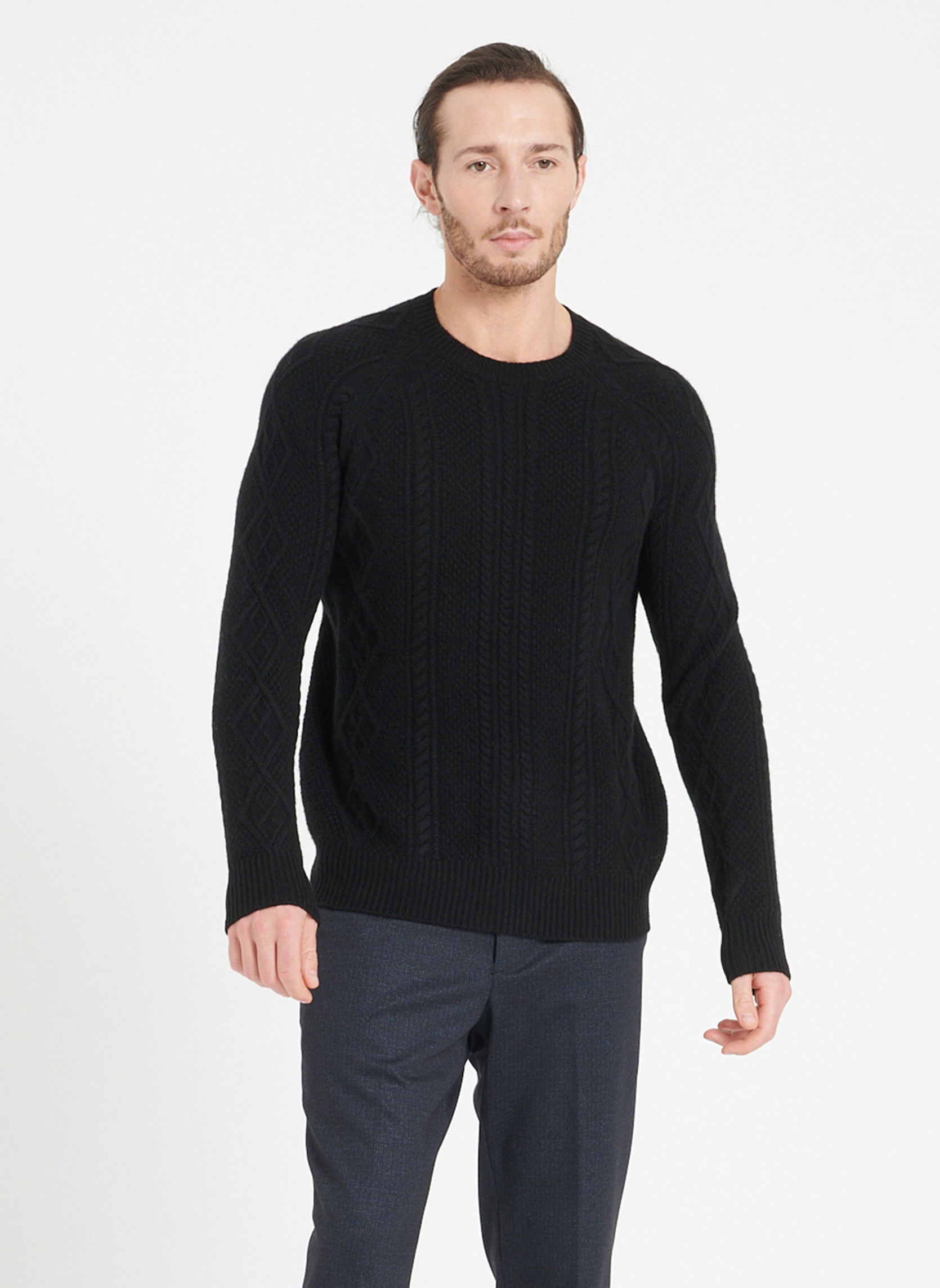 Genfien Pull Col Rond Homme - Pullover Coton Manches Longues Tricot Fin, Pull Chaud Slim Fit Casual Hiver Automne
