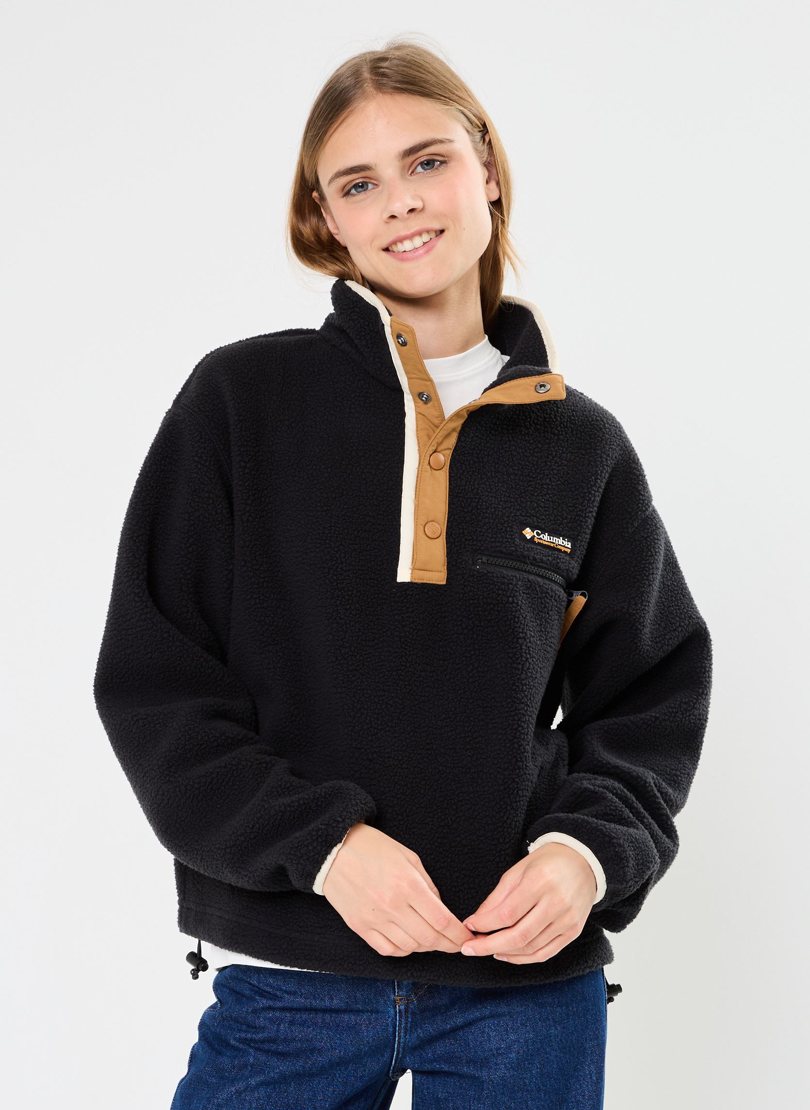 Fleece truien Helvetia II Cropped Half Snap Fleece dames zwart Columbia Fleece truien Helvetia II Cropped Half Snap Fleece dames zwart BLACK