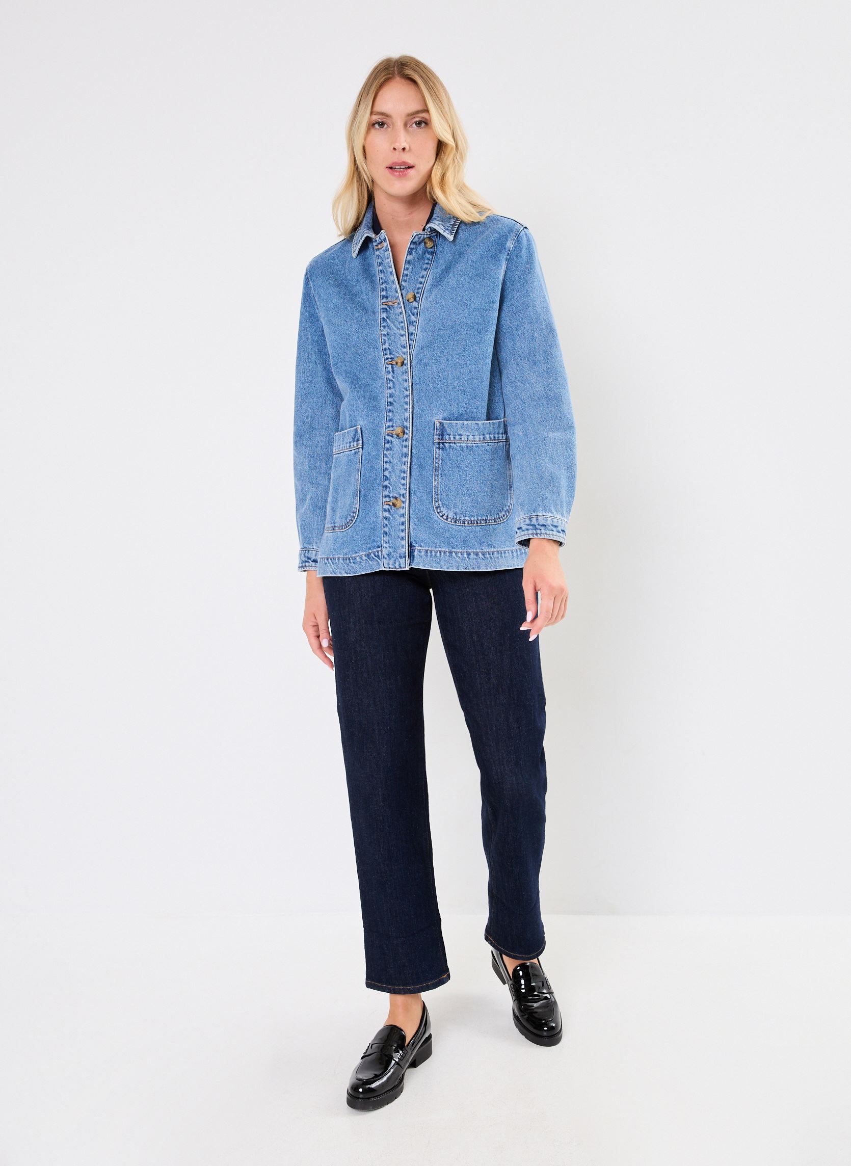 Bleu Foncé Chemise En Jean Bleu Clair Femme Robe chemise en denim Bleu clair Fem