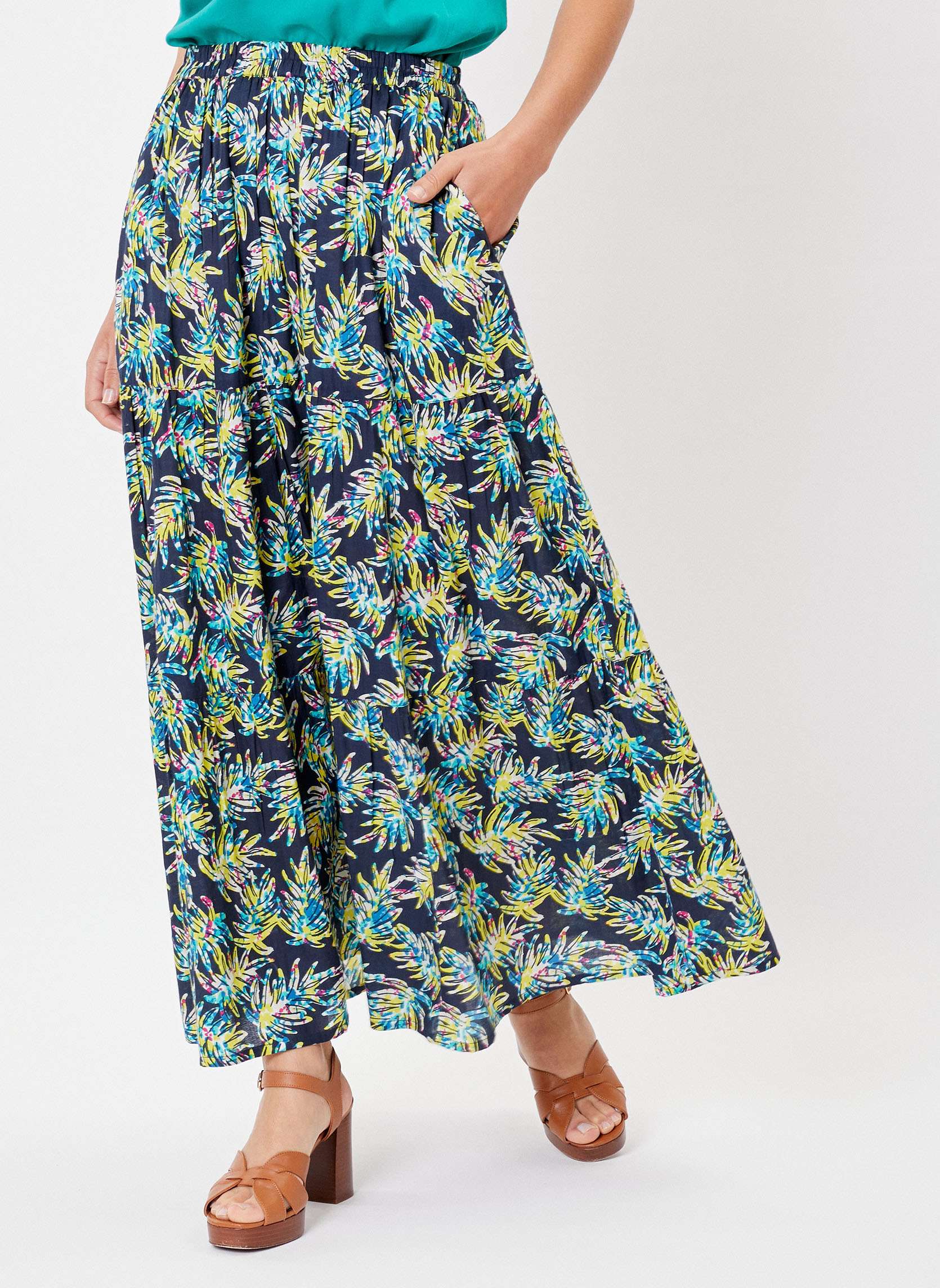 Jupe maxi ballon pour femme avec taille élastique et ligne A