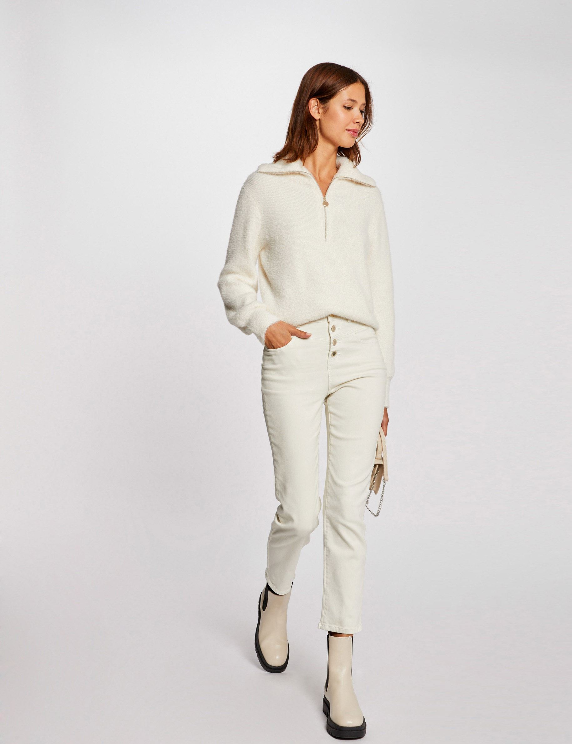 Pull col à revers 222-Mnovi Beige Morgan - Femme | Place des Tendances