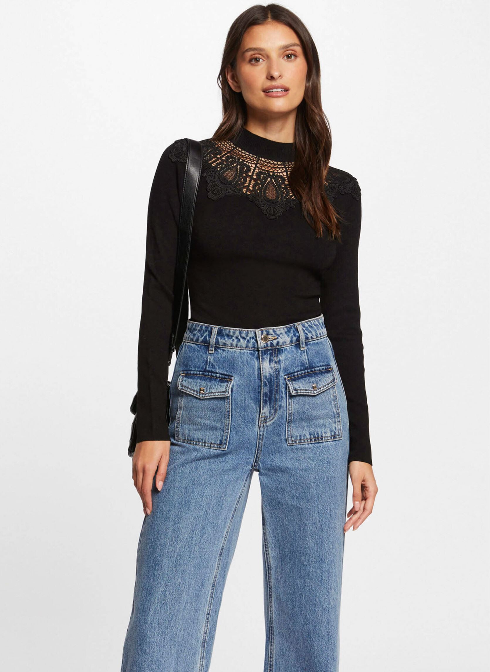 Pull col montant à dentelle femme - vue 1