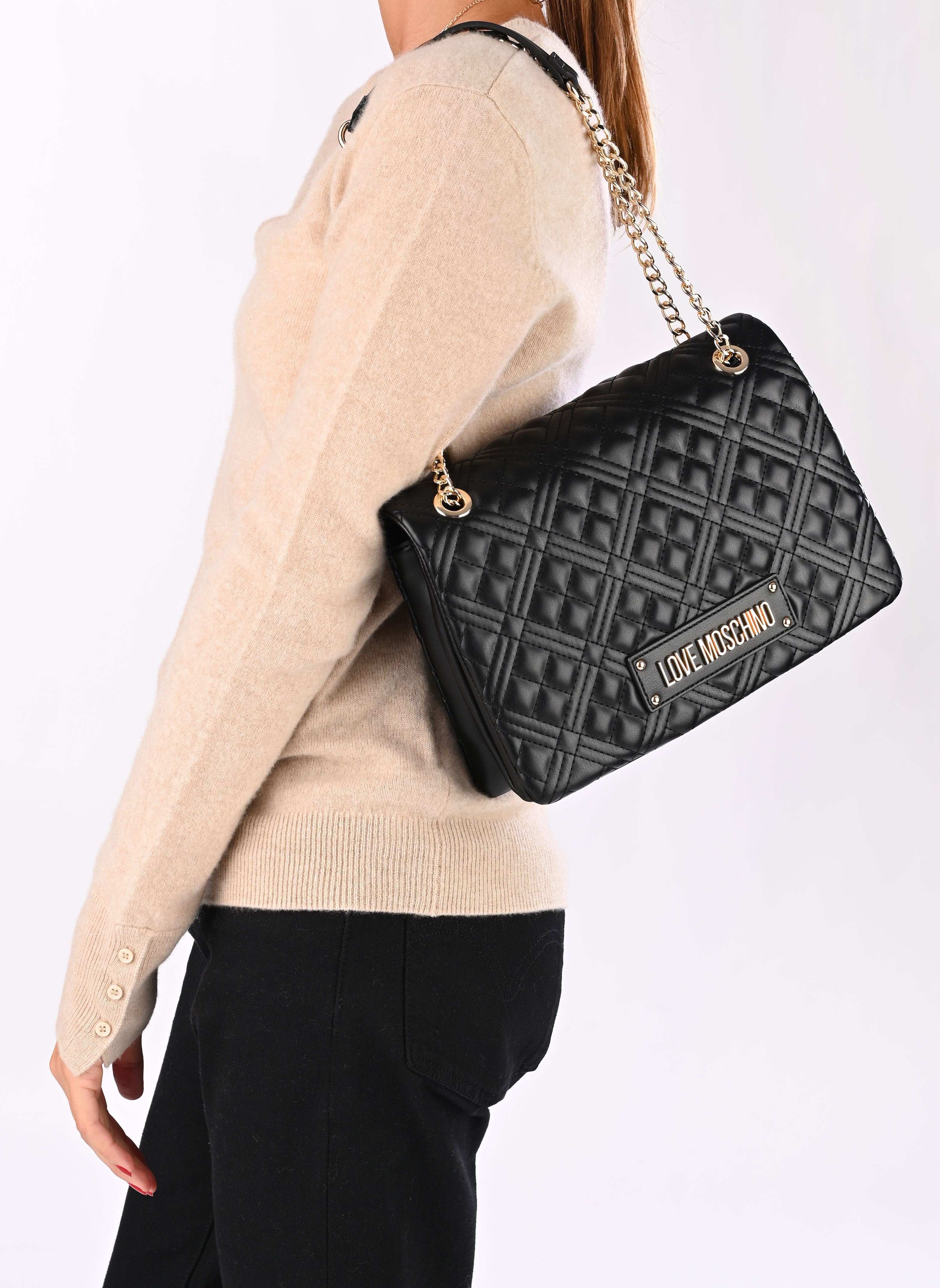 Sac Shopper Love Moschino Moyen Noir - Cuir Effet Croco, Modèle JC4157PP1MLC100A, Idéal Printemps-été