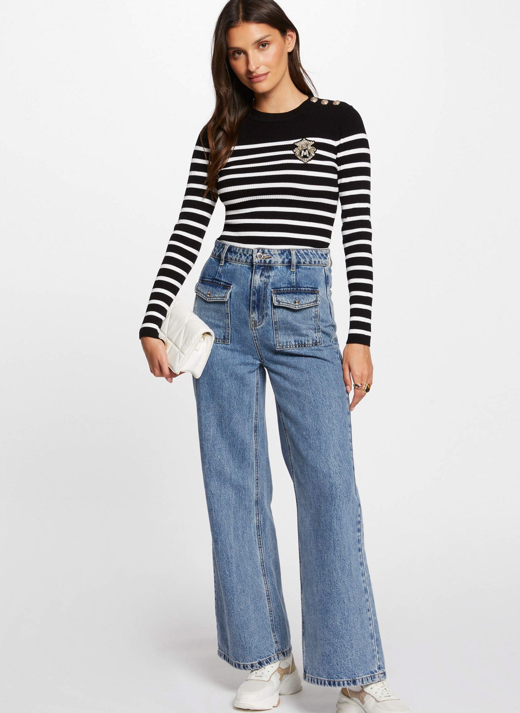 Pulls 242-MRAY femme noir Morgan Pulls 242-MRAY femme noir NOIR/OFF WHITE