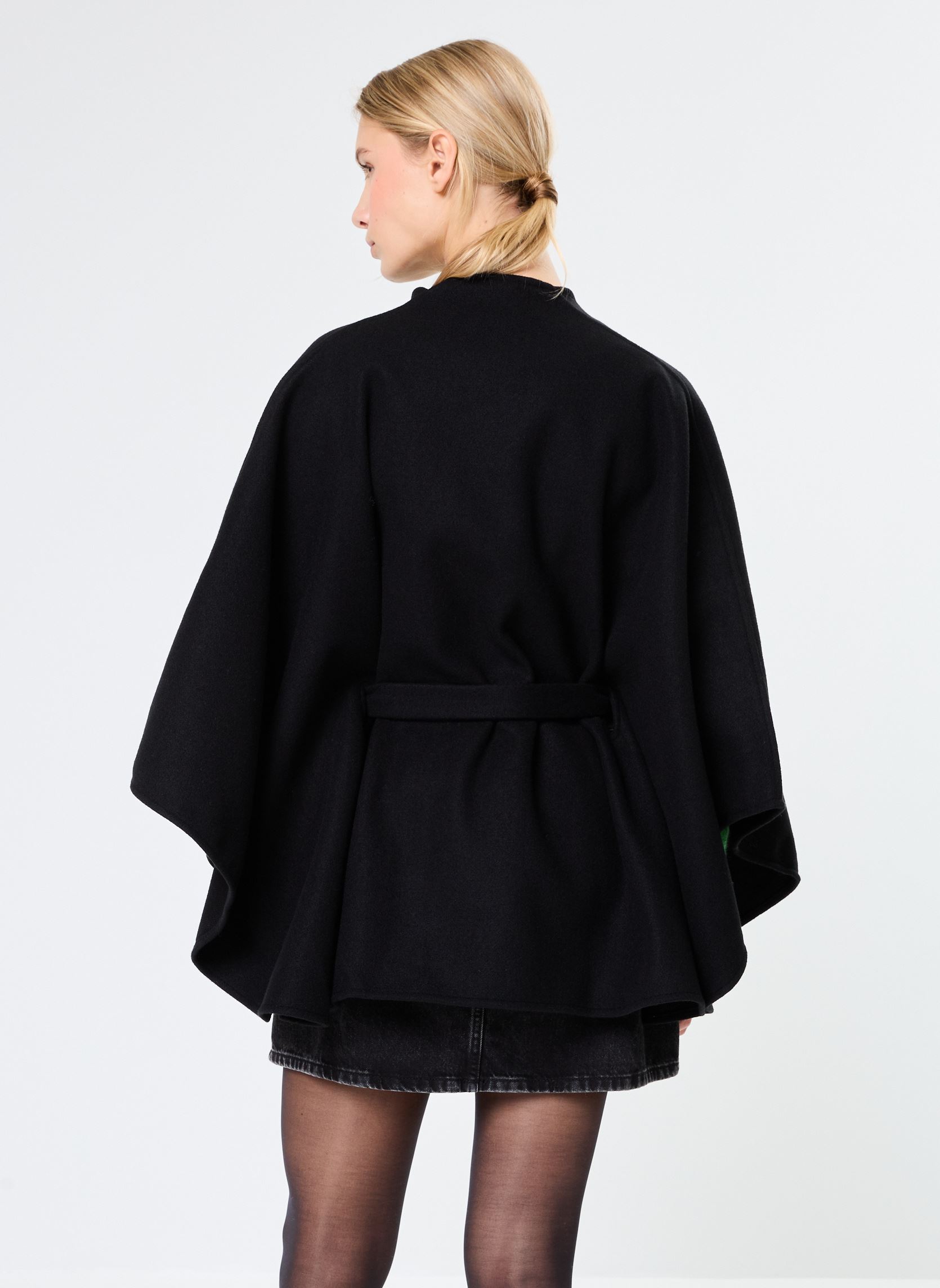 Cape Noire En Drap De Laine Pour Femme - Taille Unique - Occasion En Excellent état - Style Caban D'automne/hiver