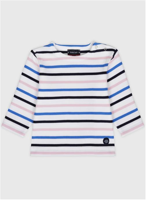 Armor Lux Tee-shirts Marinière K0510 blanc/dahlia/peachnectar/popco fille bleu