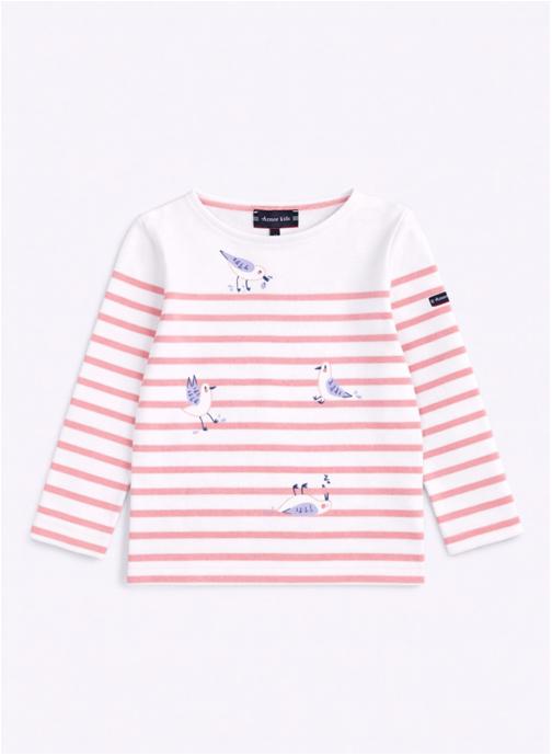 Armor Lux Tee-shirts Marinière Kids blanc/federal blue fille rose