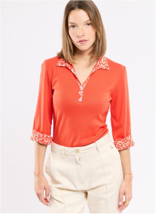 Armor Lux Polos Polo 78433 blanc imp.fleurs crayonnée femme orange
