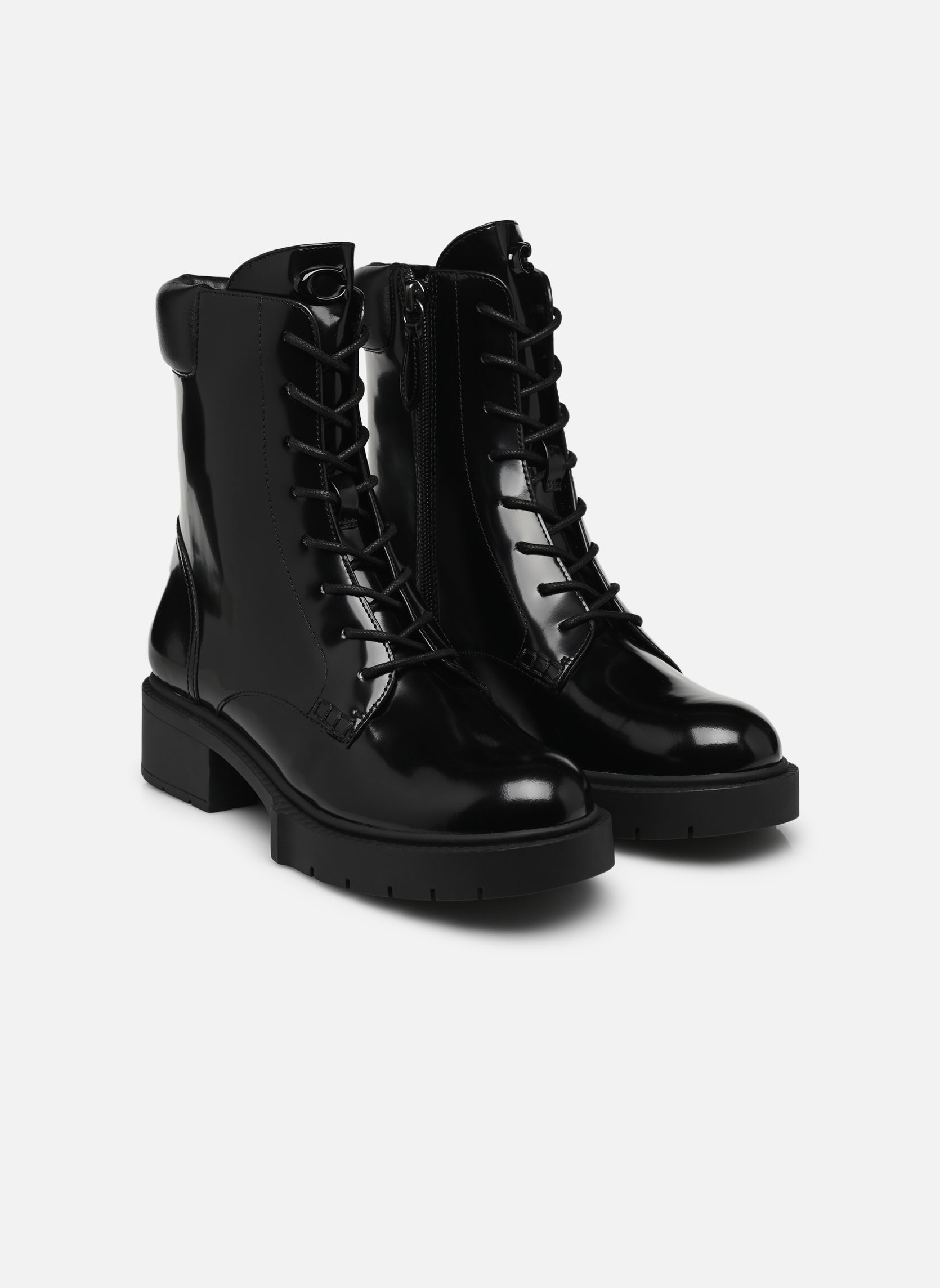 Bottines à lacets Leighton leather bootie femme noir Coach Bottines à lacets Leighton leather bootie femme noir BLACK