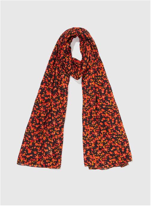Foulard Vintage Floral Noir Rouge Et Or - Écharpe Femme Polyester Doux Et En Très Bon état