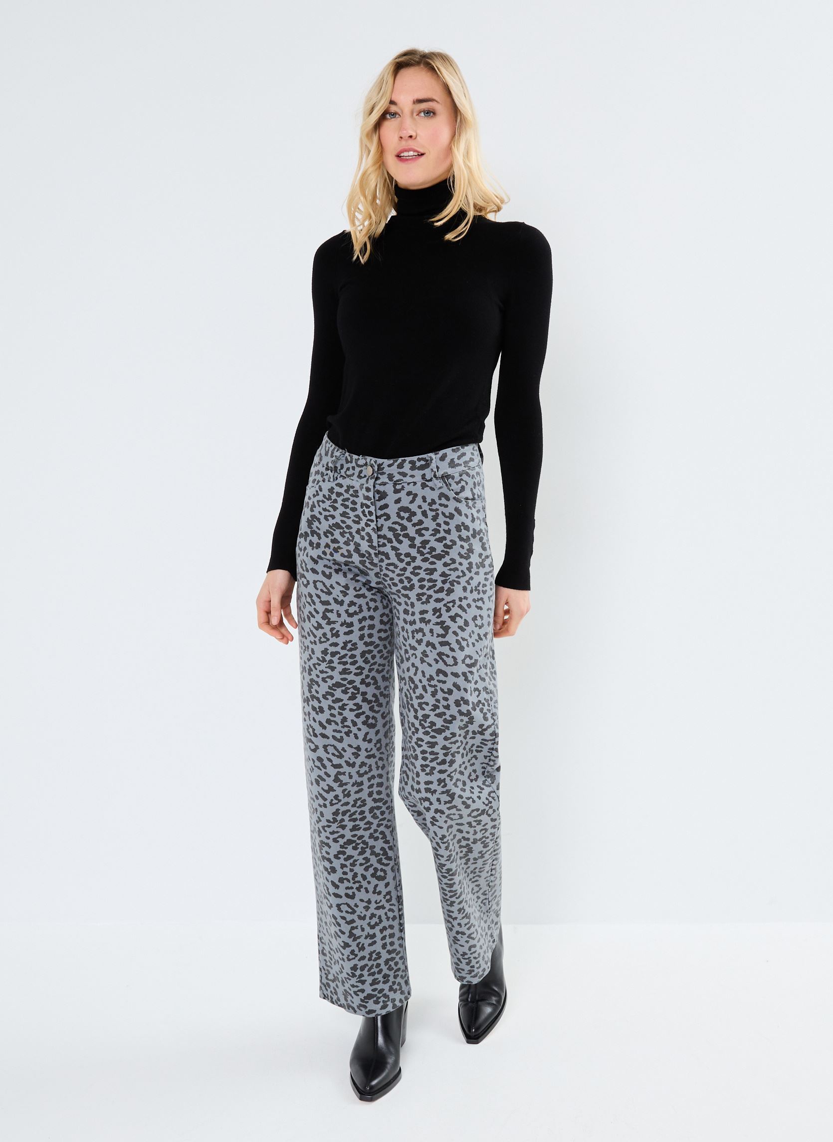 Pantaloni dritti IXJILLA PA donna grigio Ichi Pantaloni dritti IXJILLA PA donna grigio BLACK LEOP PRINT