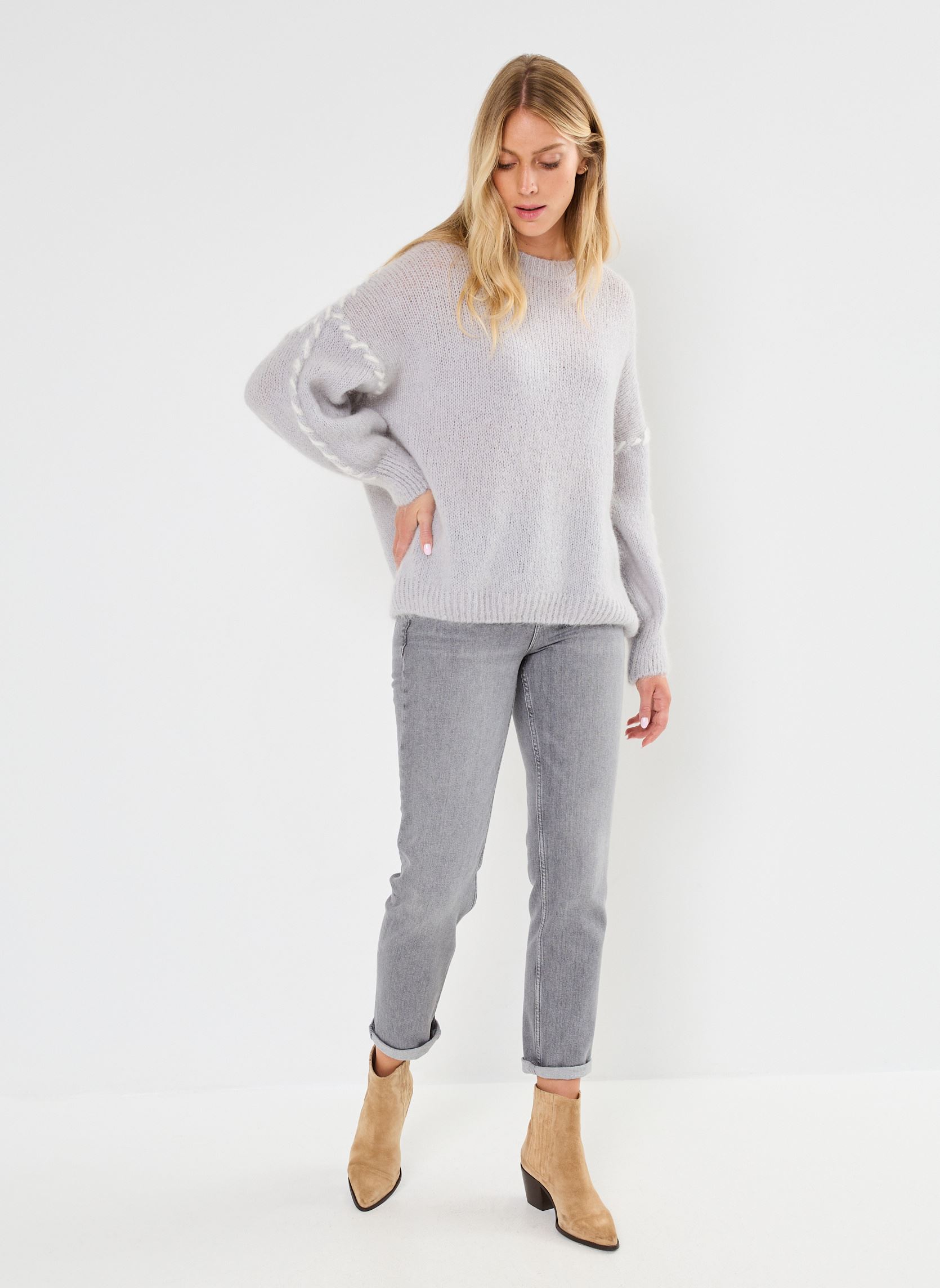 Pullover IXMARINA LS damen grau Ichi Pullover IXMARINA LS damen grau LIGHT GREY W/CLOUD DANCER