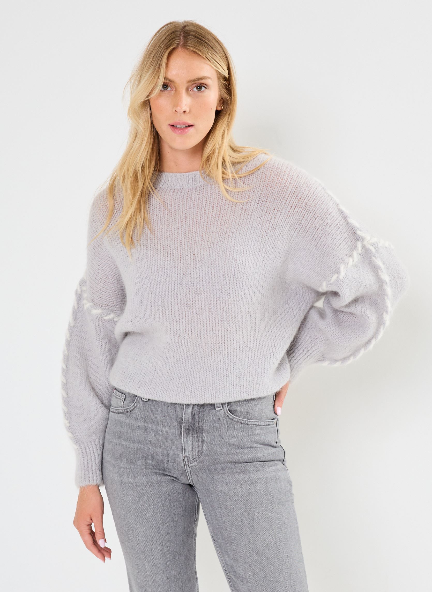 Pullover IXMARINA LS damen grau Ichi Pullover IXMARINA LS damen grau LIGHT GREY W/CLOUD DANCER