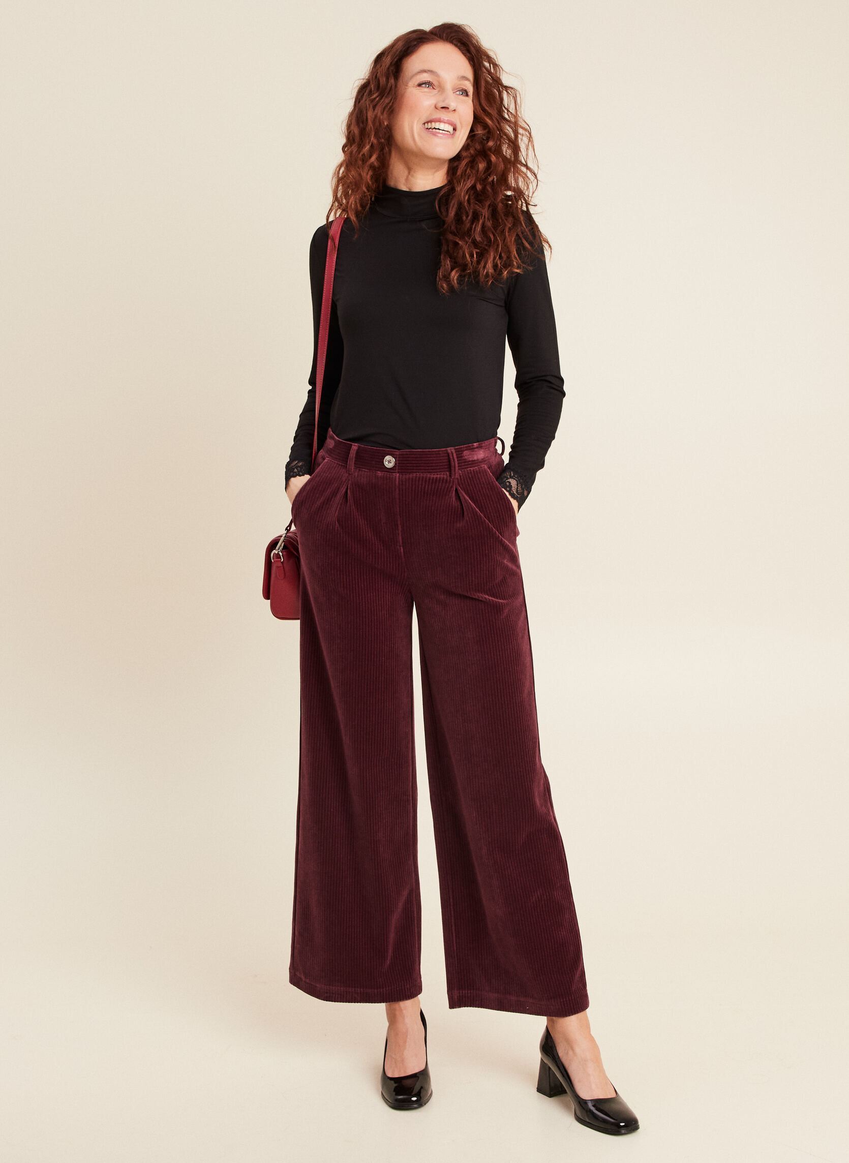 Wijde broeken PEVELOVE dames bordeaux Bréal Wijde broeken PEVELOVE dames bordeaux FUDGE