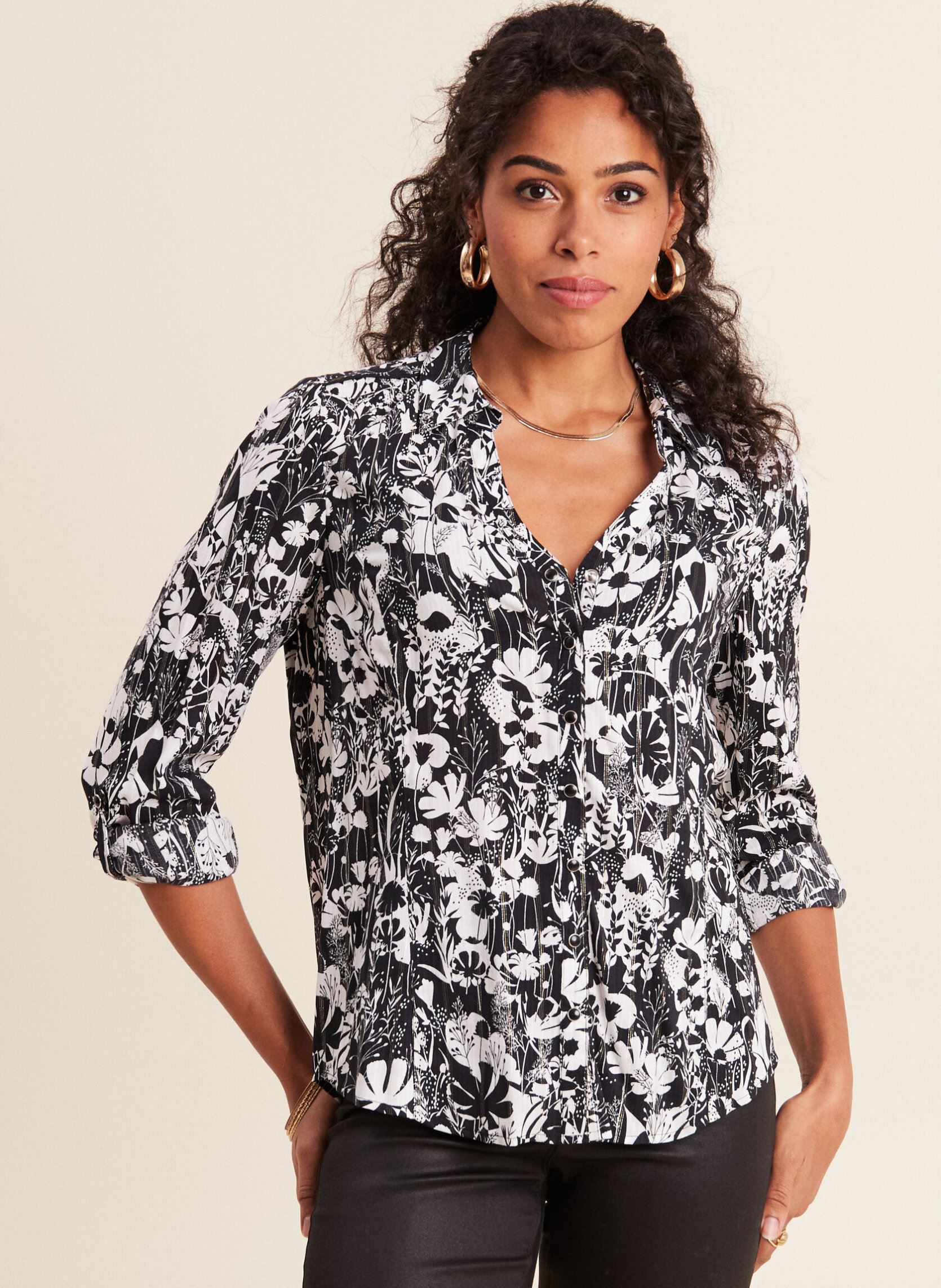 Chemises manches longues CAMIROFLORE femme noir Bréal Chemises manches longues CAMIROFLORE femme noir FLO-METAL-MID-BL