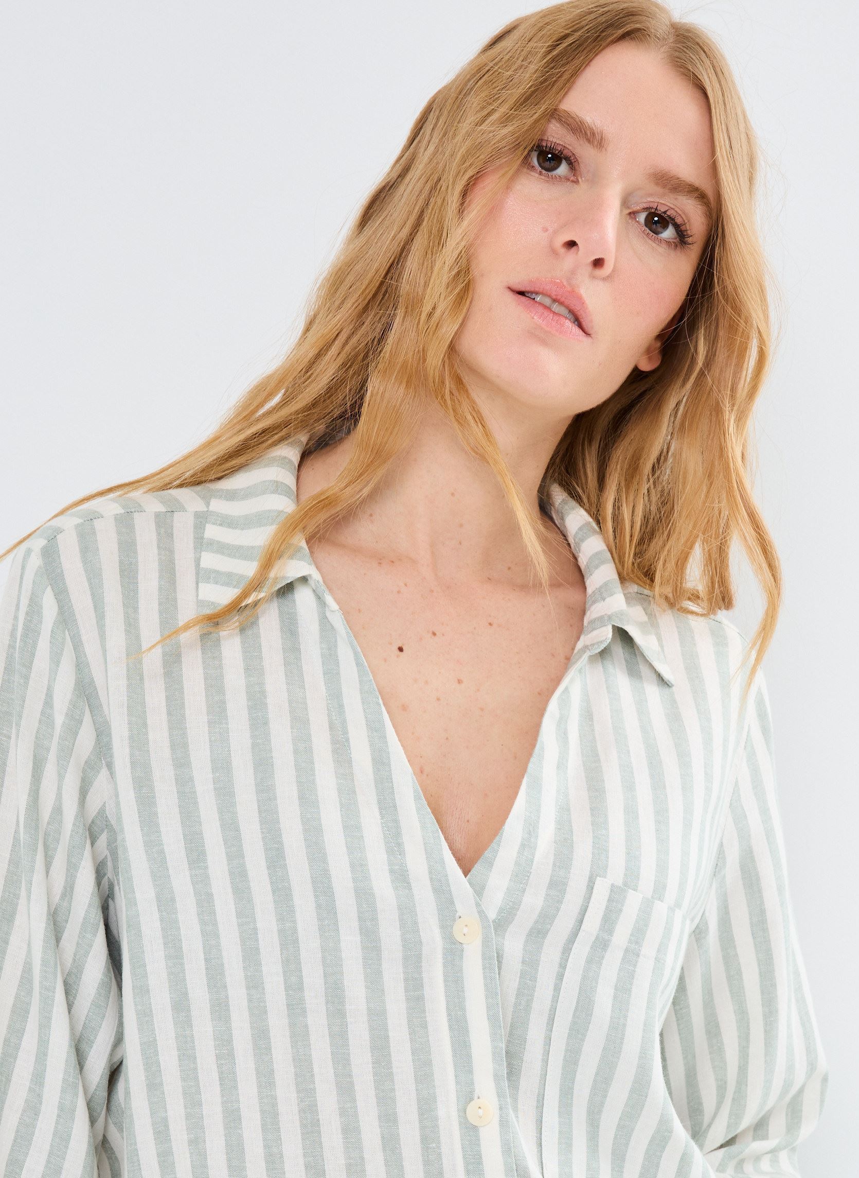 Camisas de manga larga CHEMISE-LIN rayures mujer verde MADE BY Camisas de manga larga CHEMISE-LIN rayures mujer verde RAY-LINA-G