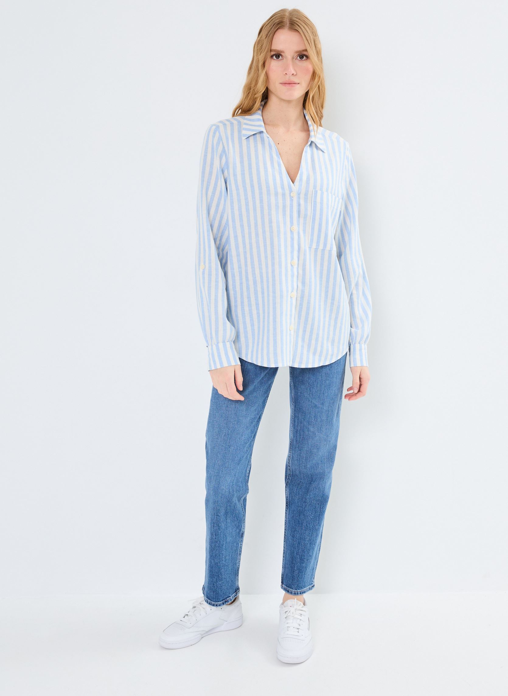 Chemises manches longues CHEMISE-LIN rayures femme bleu MADE BY Chemises manches longues CHEMISE-LIN rayures femme bleu RAY-LINA-B