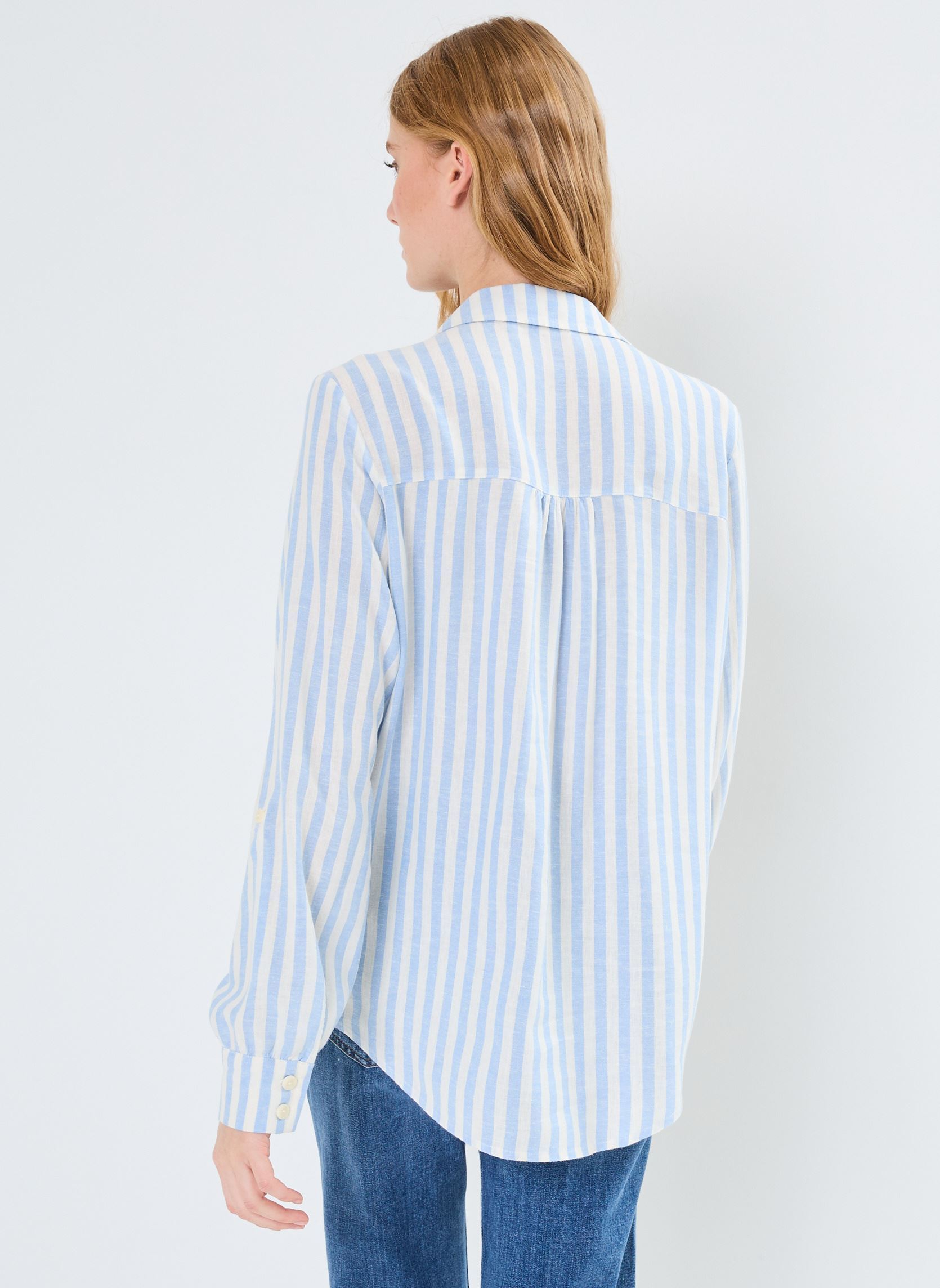Chemises manches longues CHEMISE-LIN rayures femme bleu MADE BY Chemises manches longues CHEMISE-LIN rayures femme bleu RAY-LINA-B