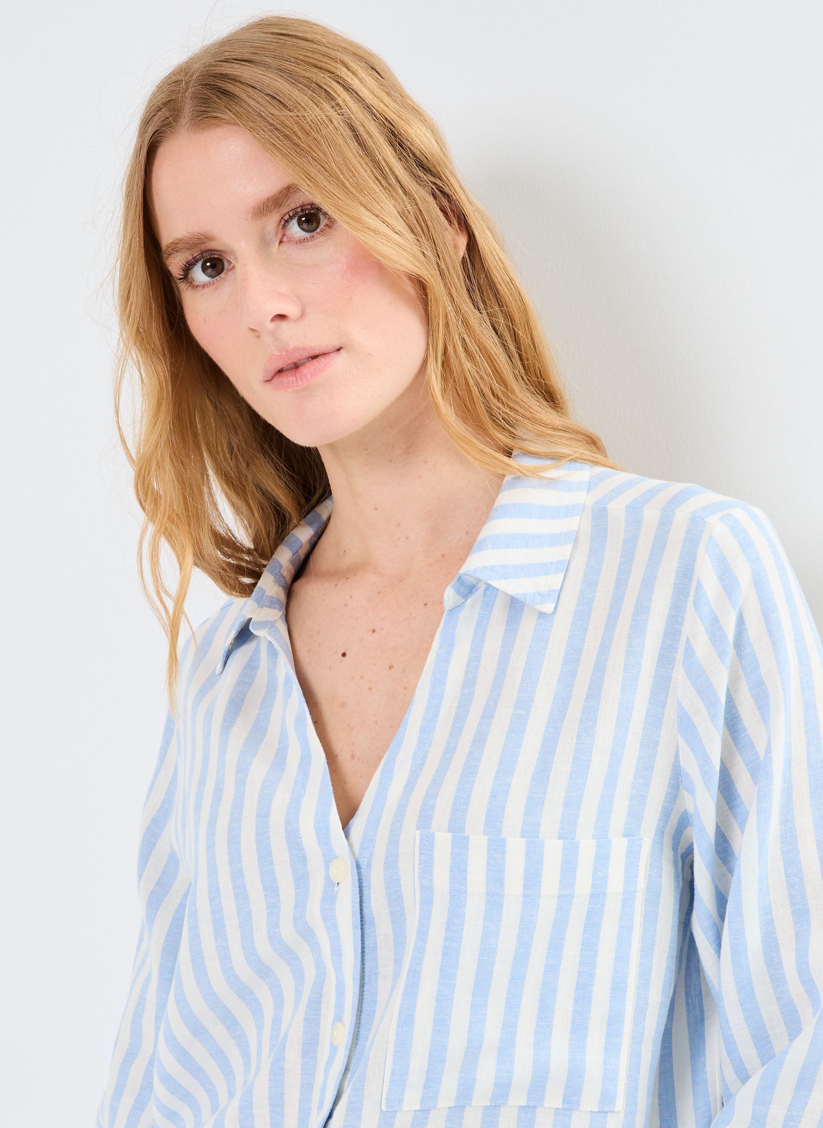 Chemises manches longues CHEMISE-LIN rayures femme bleu MADE BY Chemises manches longues CHEMISE-LIN rayures femme bleu RAY-LINA-B