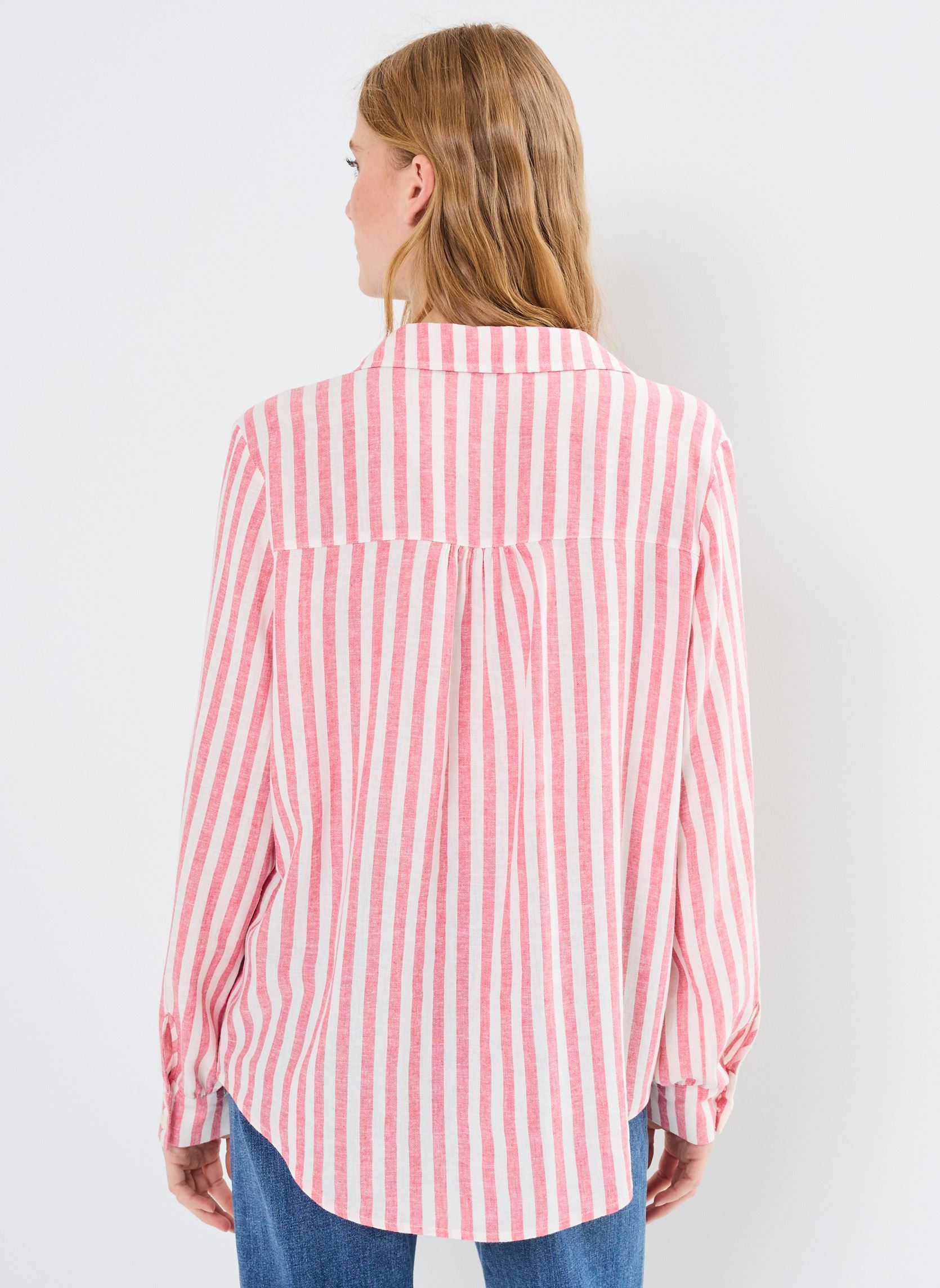 Lange mouw overhemden CHEMISE-LIN rayures dames rood MADE BY Lange mouw overhemden CHEMISE-LIN rayures dames rood RAY-LINA-R