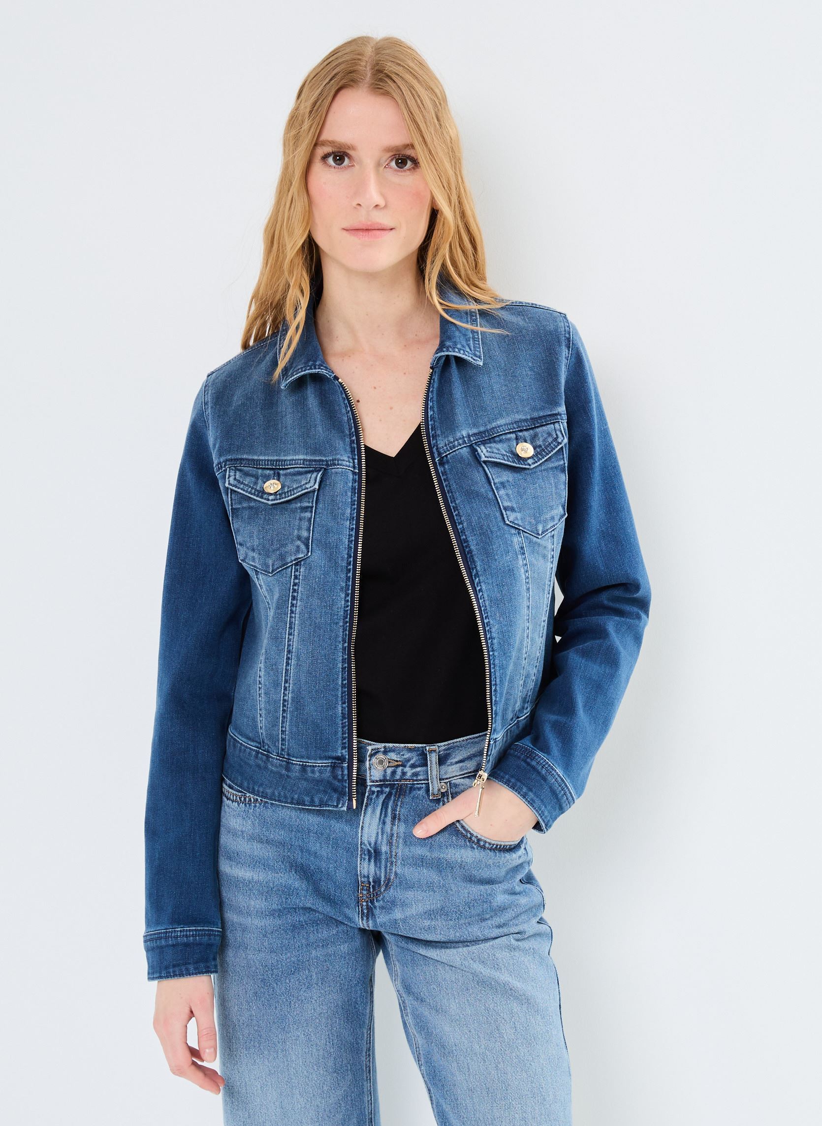 Jeansjacken VEZIPPEE-DENIM damen blau MADE BY Jeansjacken VEZIPPEE-DENIM damen blau DENIM DOUBLE STONE