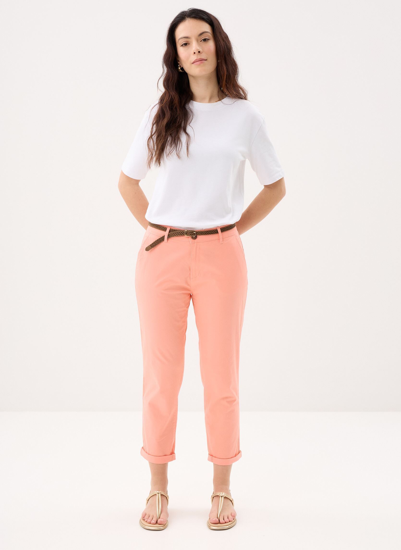 Pantalons chinos PANTALON-CHINO femme orange MADE BY Pantalons chinos PANTALON-CHINO femme orange PEACH AMBER