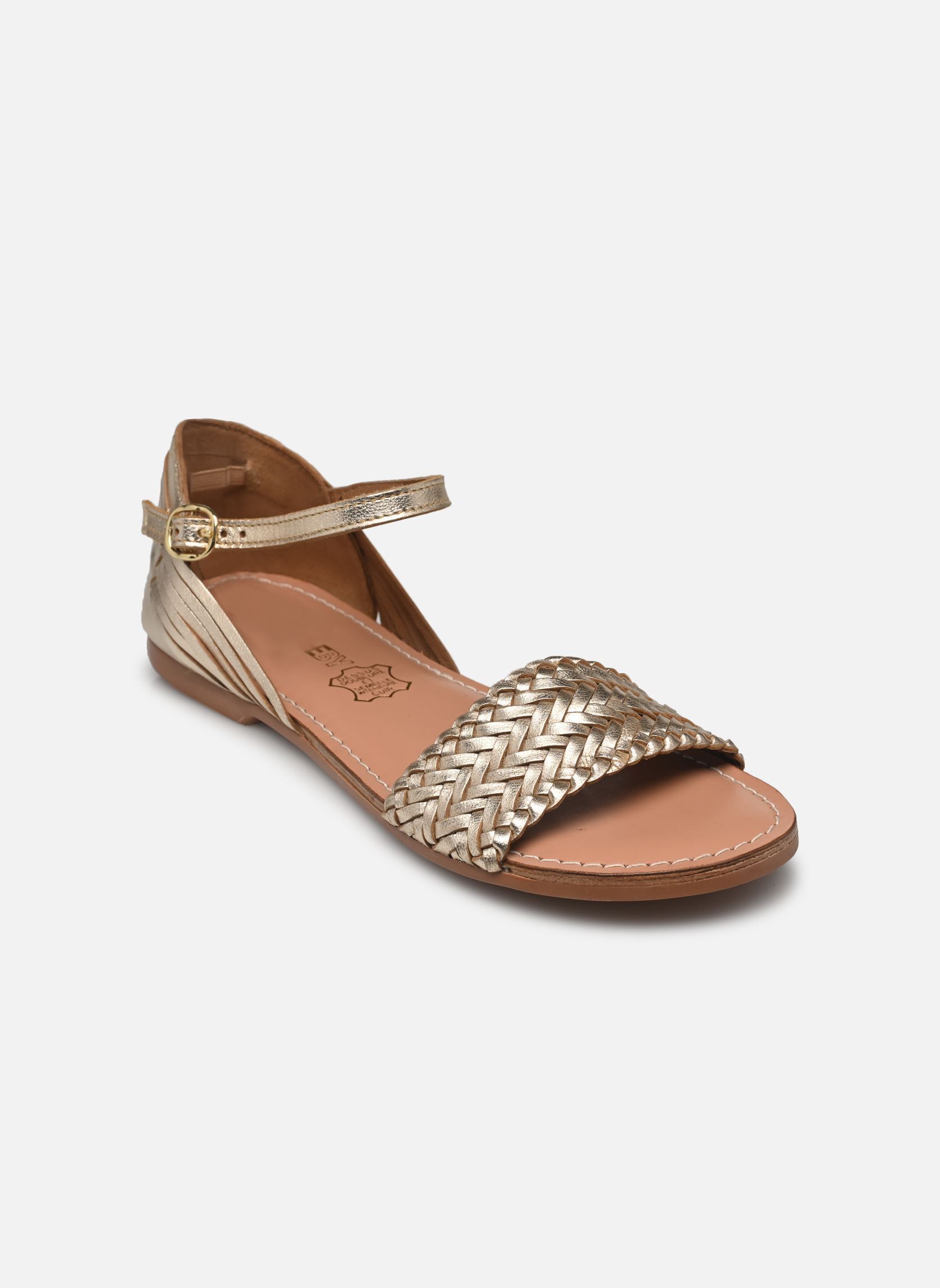 Platte sandalen Sandales KUNA leather dames goud en brons MADE BY Platte sandalen Sandales KUNA leather dames goud en brons DORÉ
