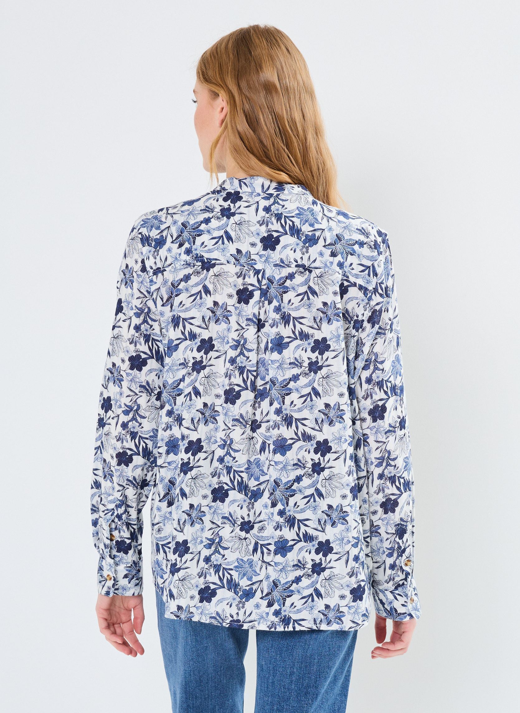 Langarm-Hemden CHEMIFLORA damen weiß MADE BY Langarm-Hemden CHEMIFLORA damen weiß IMP_FLEUR BLEU_ECRU