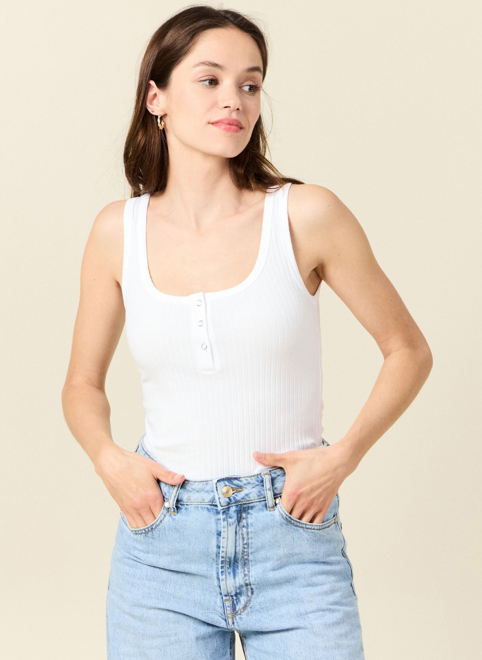Débardeurs STUDSDEBF femme blanc Bonobo Débardeurs STUDSDEBF femme blanc BRIGHT WHITE