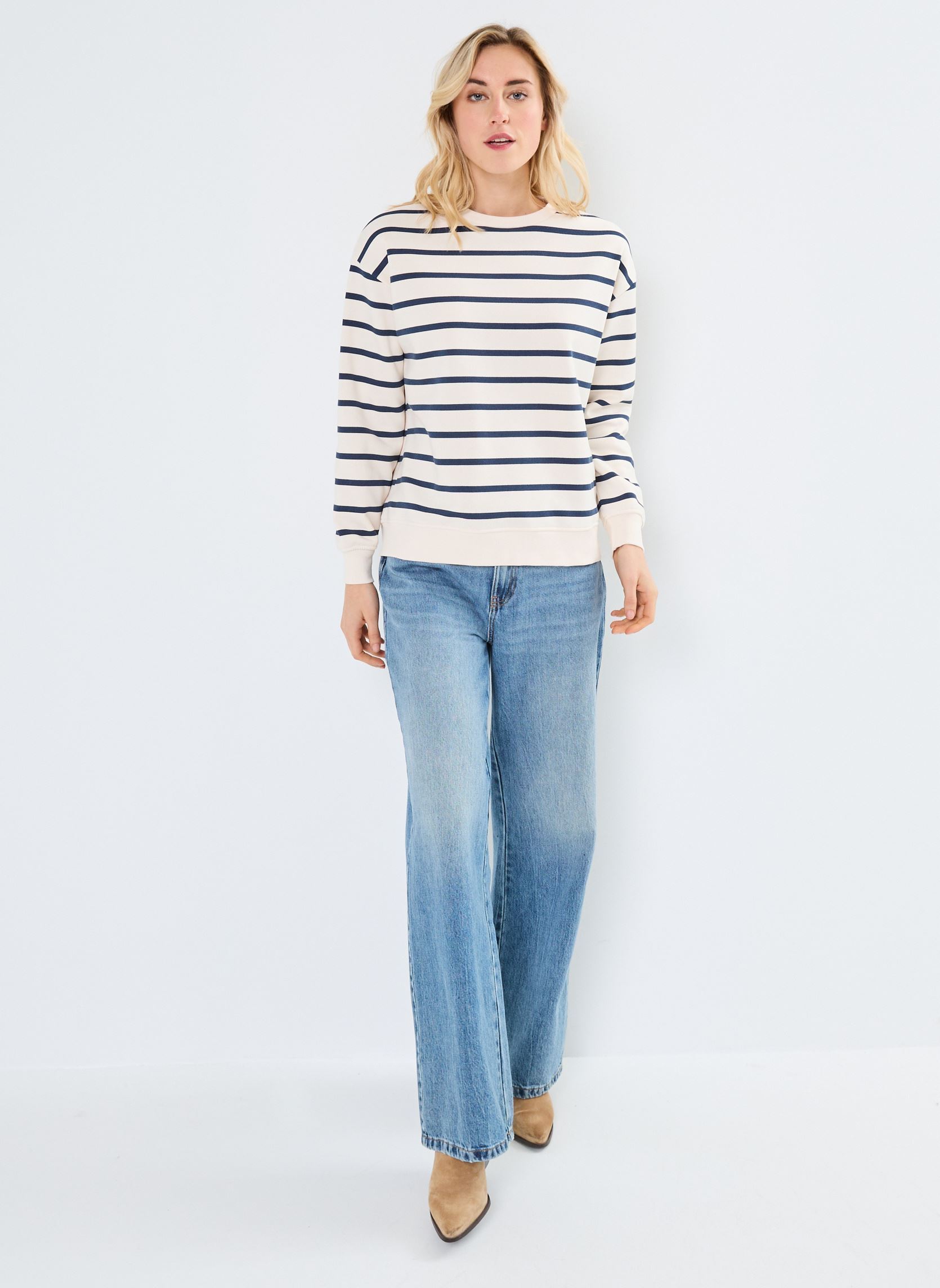Sweater MORNING dames wit MADE BY Sweater MORNING dames wit IMP_RAYURE MARIN MARINE_ECRU
