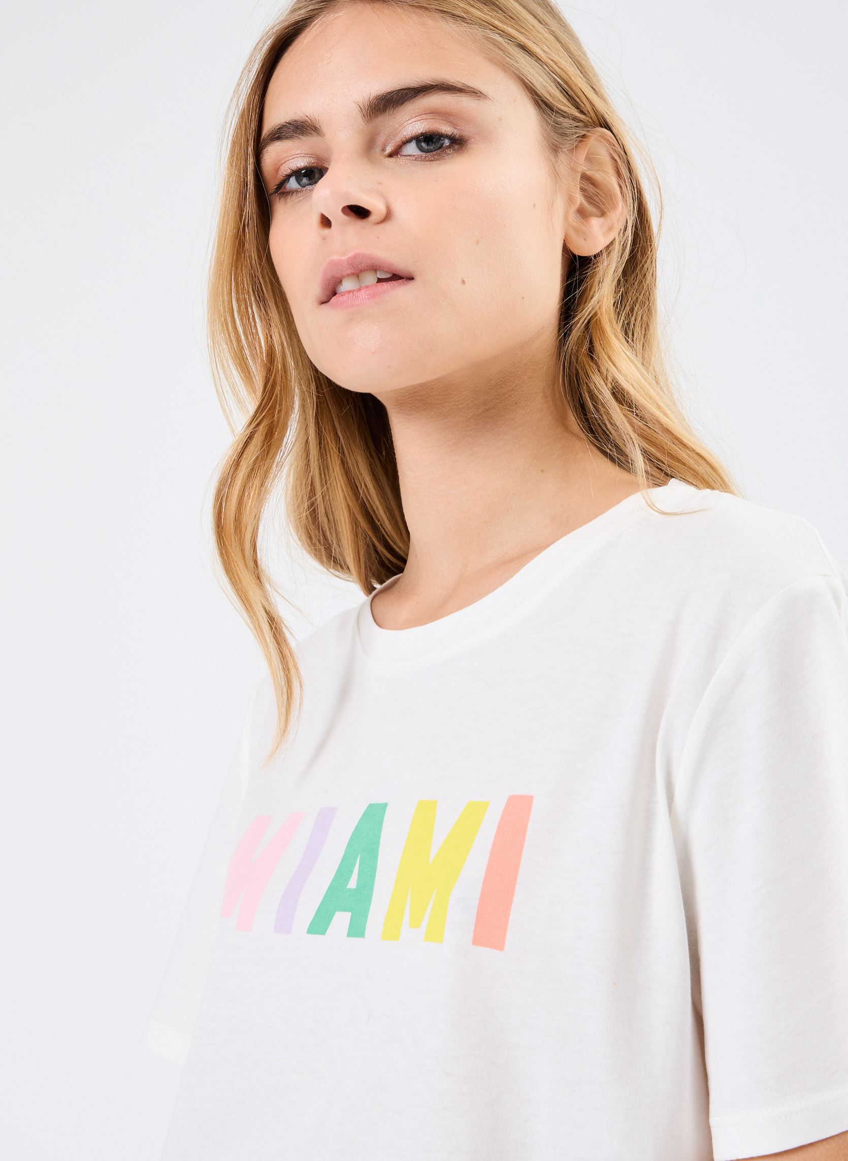 Tee-shirts manches courtes TONPRINT femme blanc MADE BY Tee-shirts manches courtes TONPRINT femme blanc LHA3TPRINT_MIAMI_SNOWWHITE