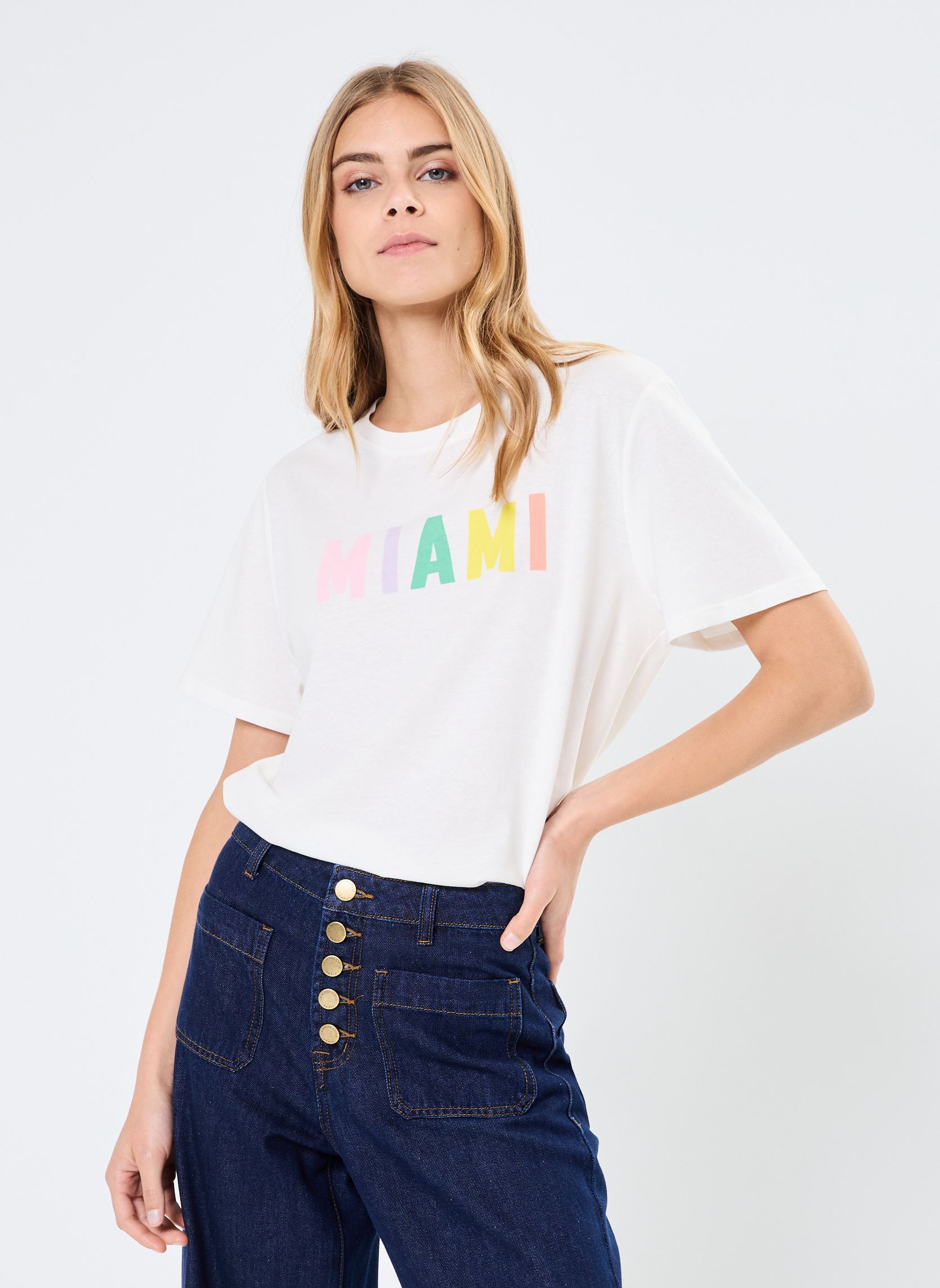Tee-shirts manches courtes TONPRINT femme blanc MADE BY Tee-shirts manches courtes TONPRINT femme blanc LHA3TPRINT_MIAMI_SNOWWHITE