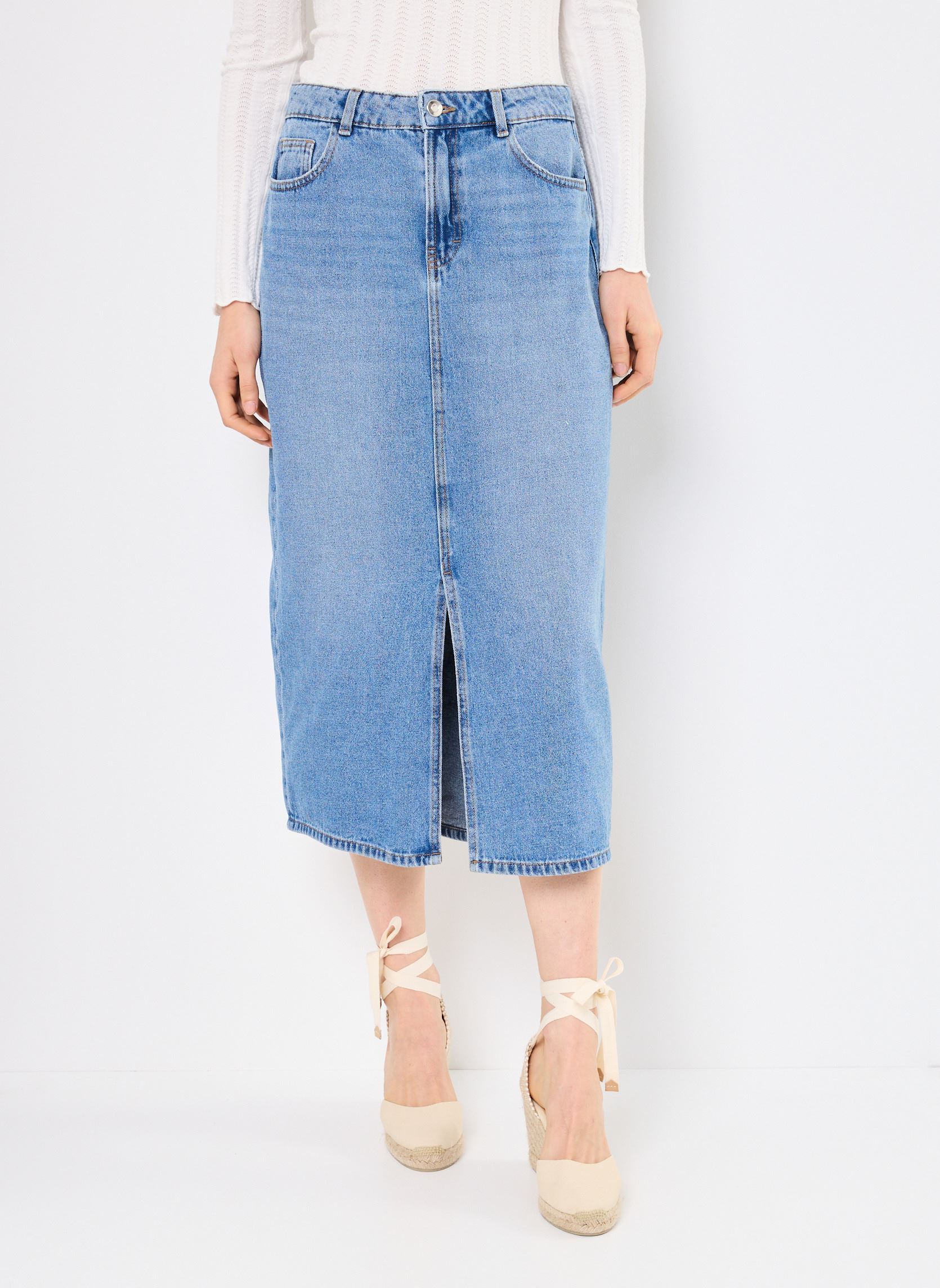 Jupes longues JUPE-DENIM femme bleu MADE BY Jupes longues JUPE-DENIM femme bleu DENIM DOUBLE STONE