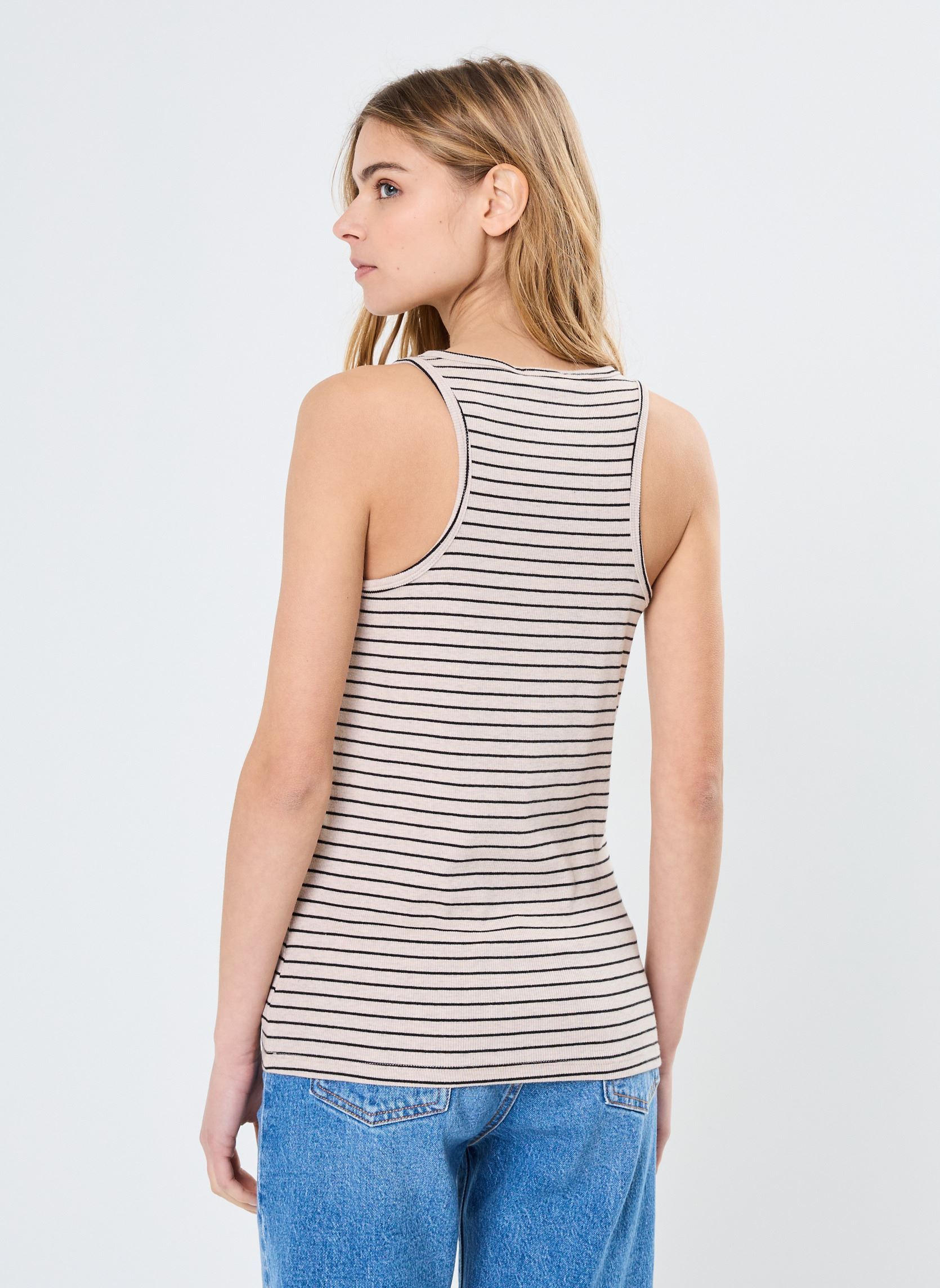 Débardeurs DAMIANA femme beige MADE BY Débardeurs DAMIANA femme beige IMP_RAYURES FINES NOIR_BEIGE