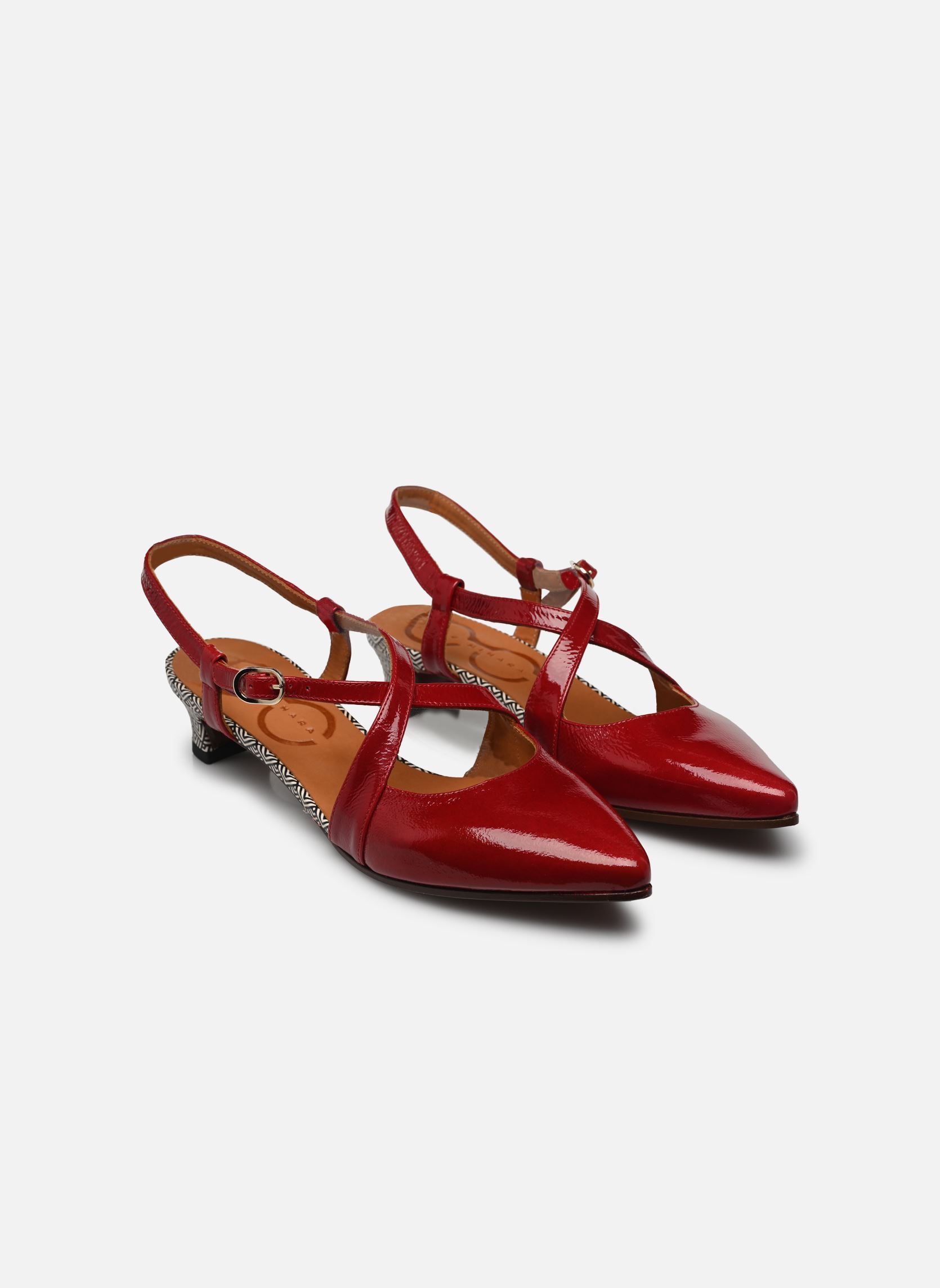 Escarpins à brides Hasa femme rouge Chie Mihara Escarpins à brides Hasa femme rouge Sucre Rojo Espiga Negro Espiga