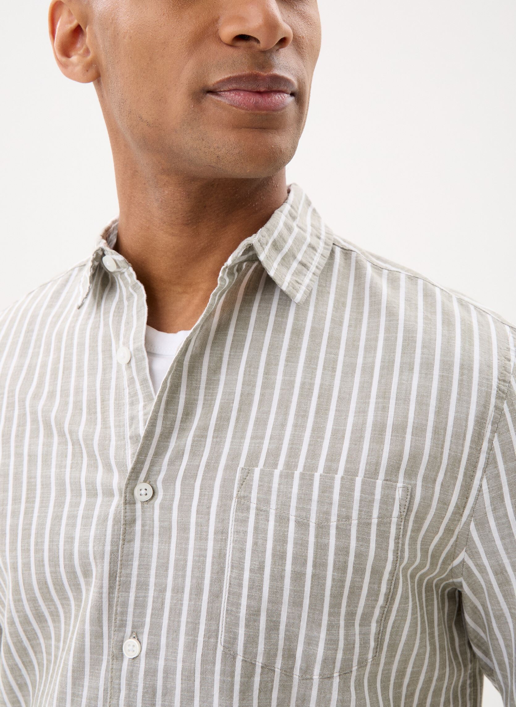 Hemden CHEPERFECT rayures heren groen MADE BY Hemden CHEPERFECT rayures heren groen STRIPESHIRT_KAKI