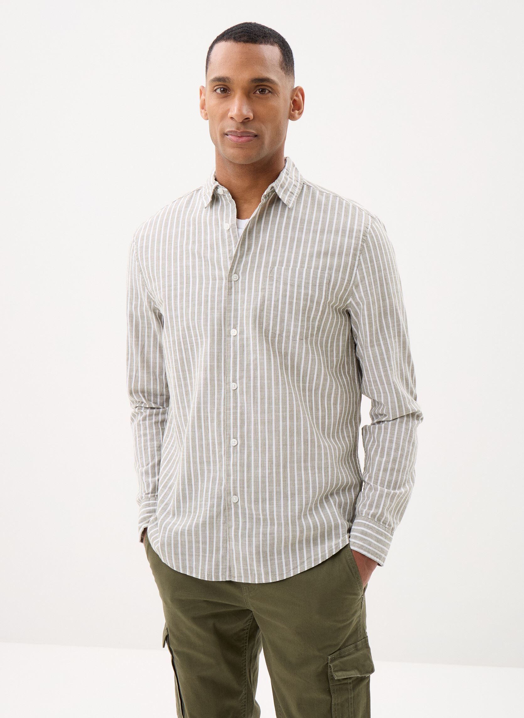 Hemden CHEPERFECT rayures heren groen MADE BY Hemden CHEPERFECT rayures heren groen STRIPESHIRT_KAKI