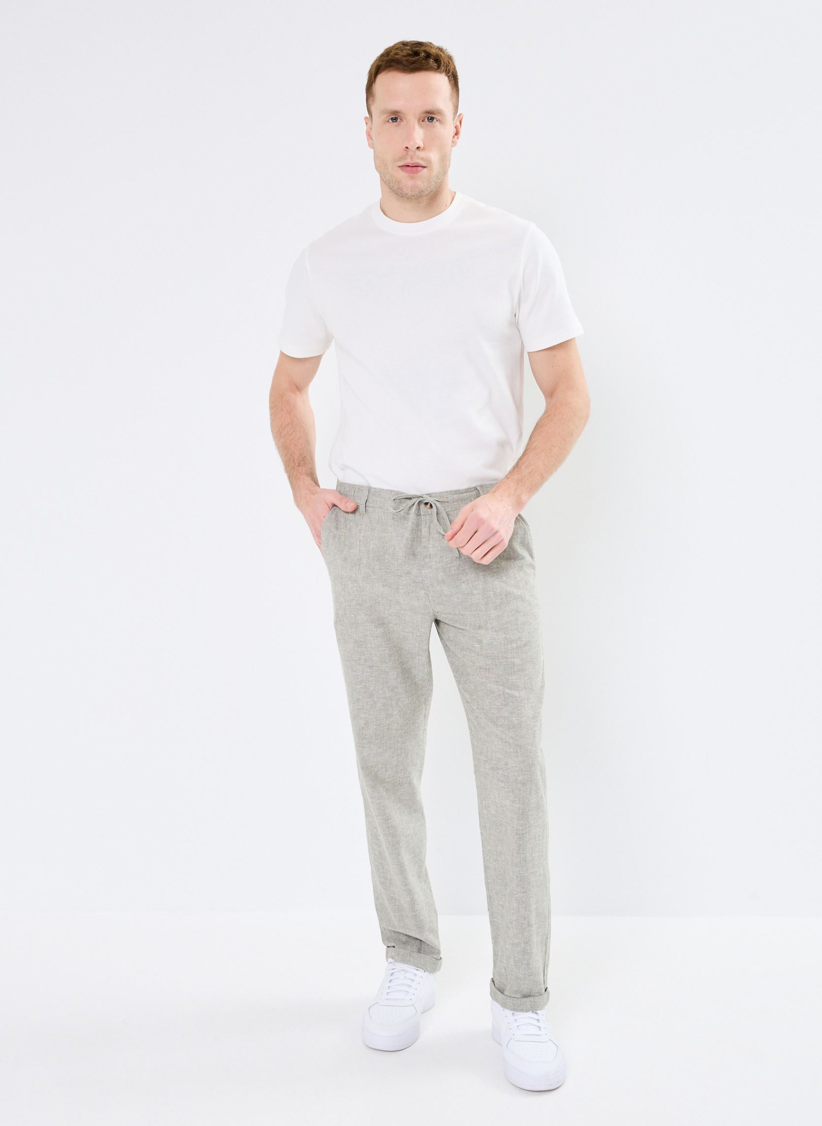 Pantalons chino PANTACHINO-LIN homme vert Marvin&Co Pantalons chino PANTACHINO-LIN homme vert DEEP LICHEN GREEN
