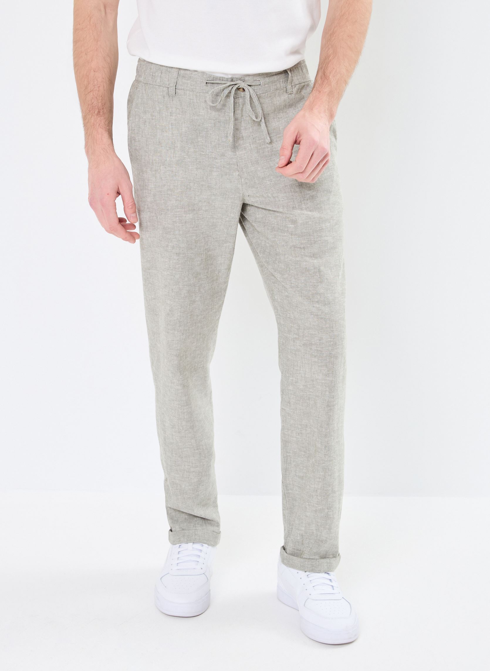 Pantalons chino PANTACHINO-LIN homme vert Marvin&Co Pantalons chino PANTACHINO-LIN homme vert DEEP LICHEN GREEN