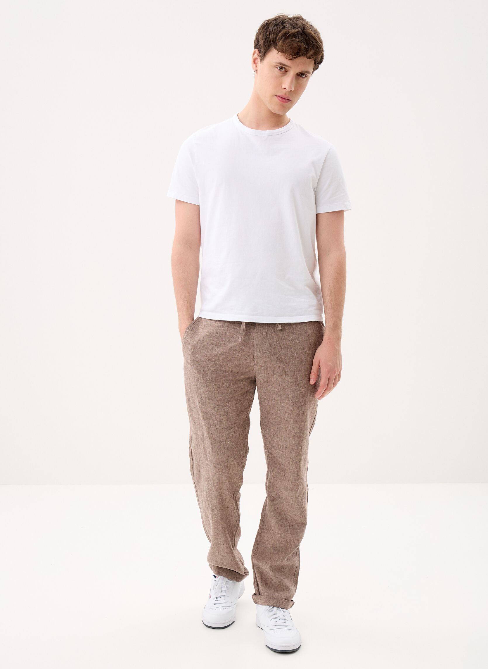 Pantalons chino PANTACHINO-LIN homme marron Marvin&Co Pantalons chino PANTACHINO-LIN homme marron BROWN MELANGED