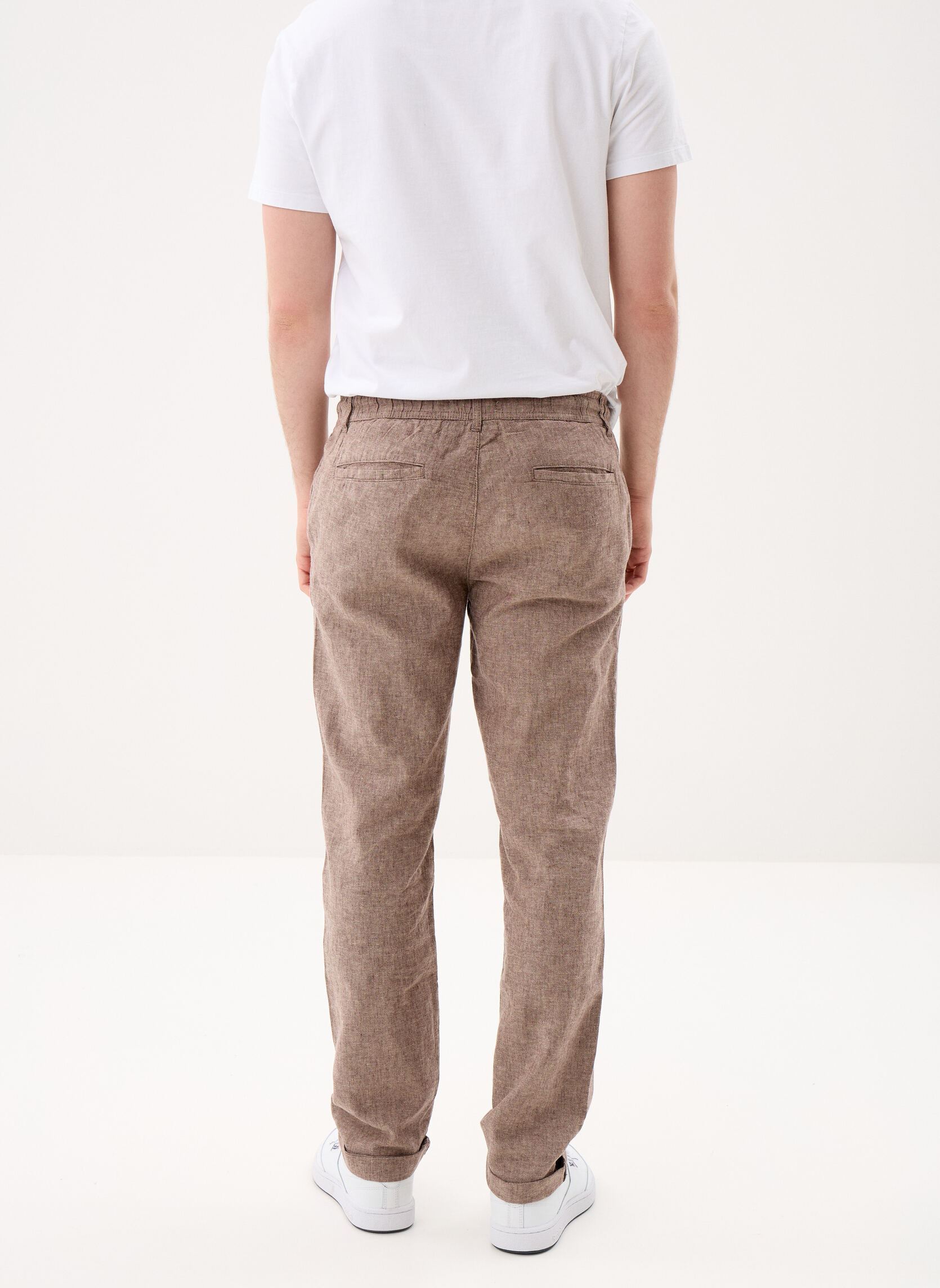 Pantalons chino PANTACHINO-LIN homme marron Marvin&Co Pantalons chino PANTACHINO-LIN homme marron BROWN MELANGED