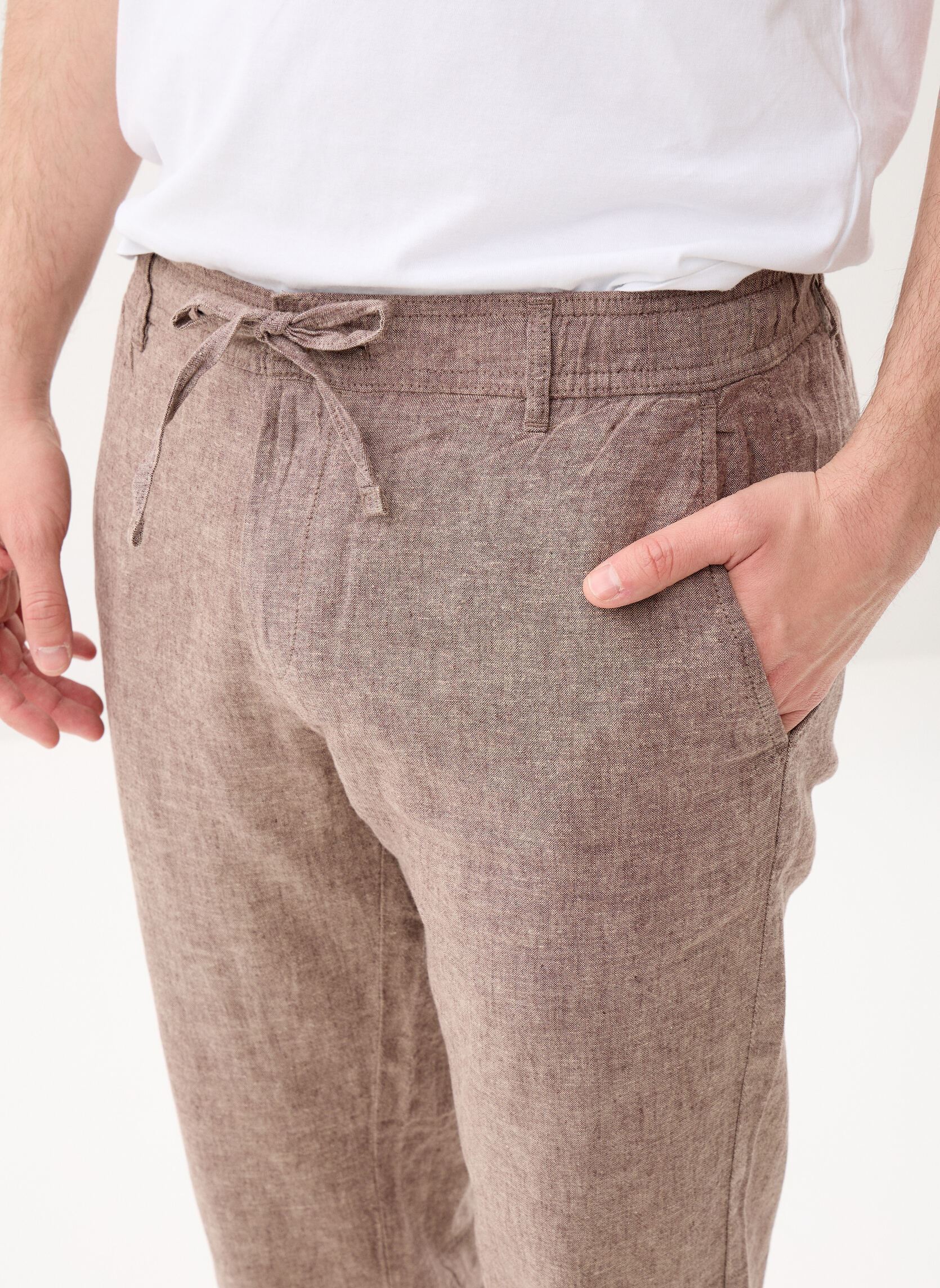 Pantalons chino PANTACHINO-LIN homme marron Marvin&Co Pantalons chino PANTACHINO-LIN homme marron BROWN MELANGED