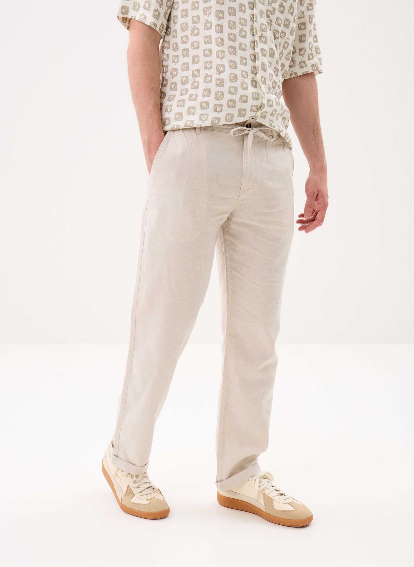 Pantalons chino PANTACHINO-LIN homme beige Marvin&Co Pantalons chino PANTACHINO-LIN homme beige DOVE