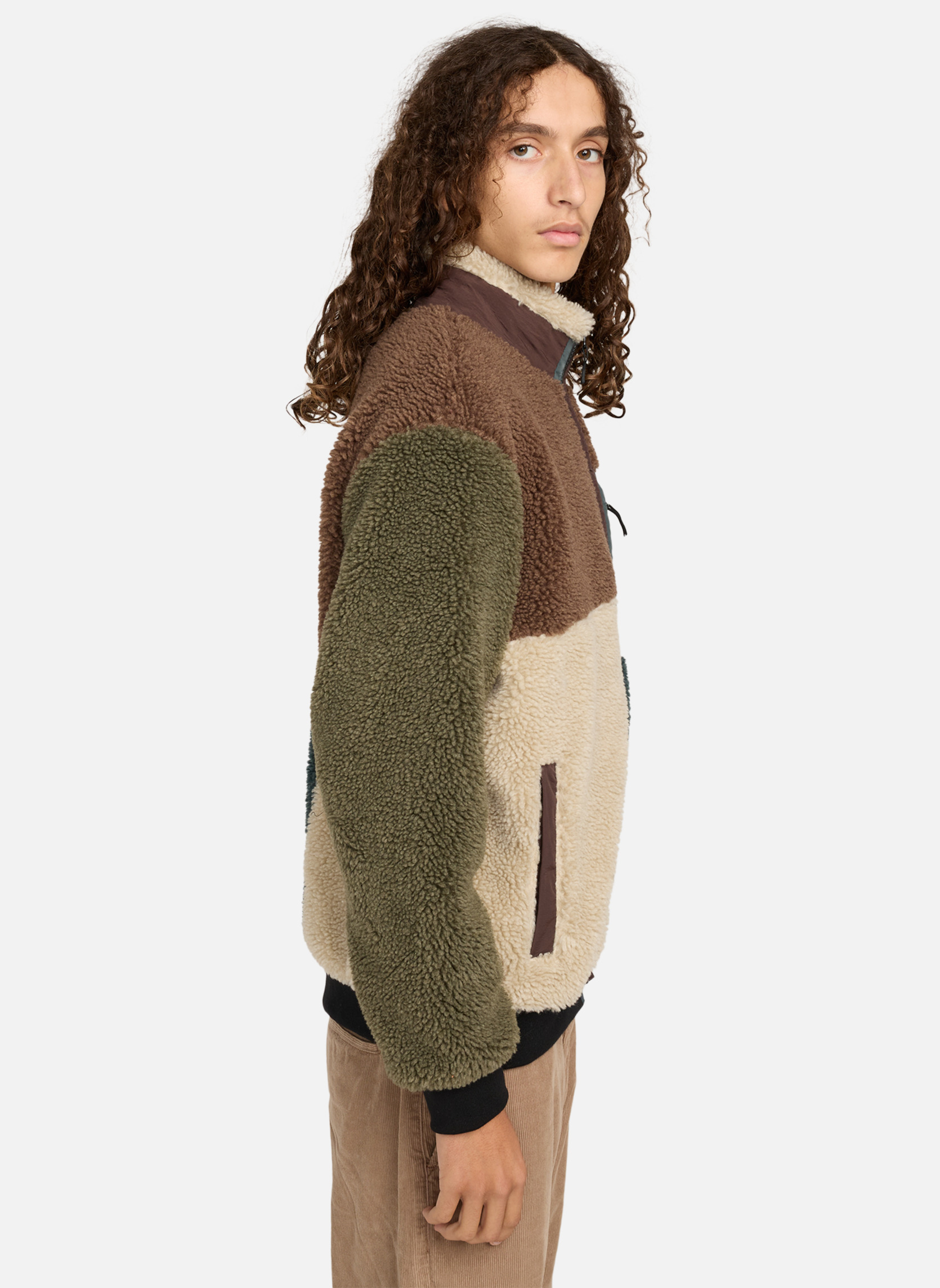 Veste polaire homme zippé en sherpa beige