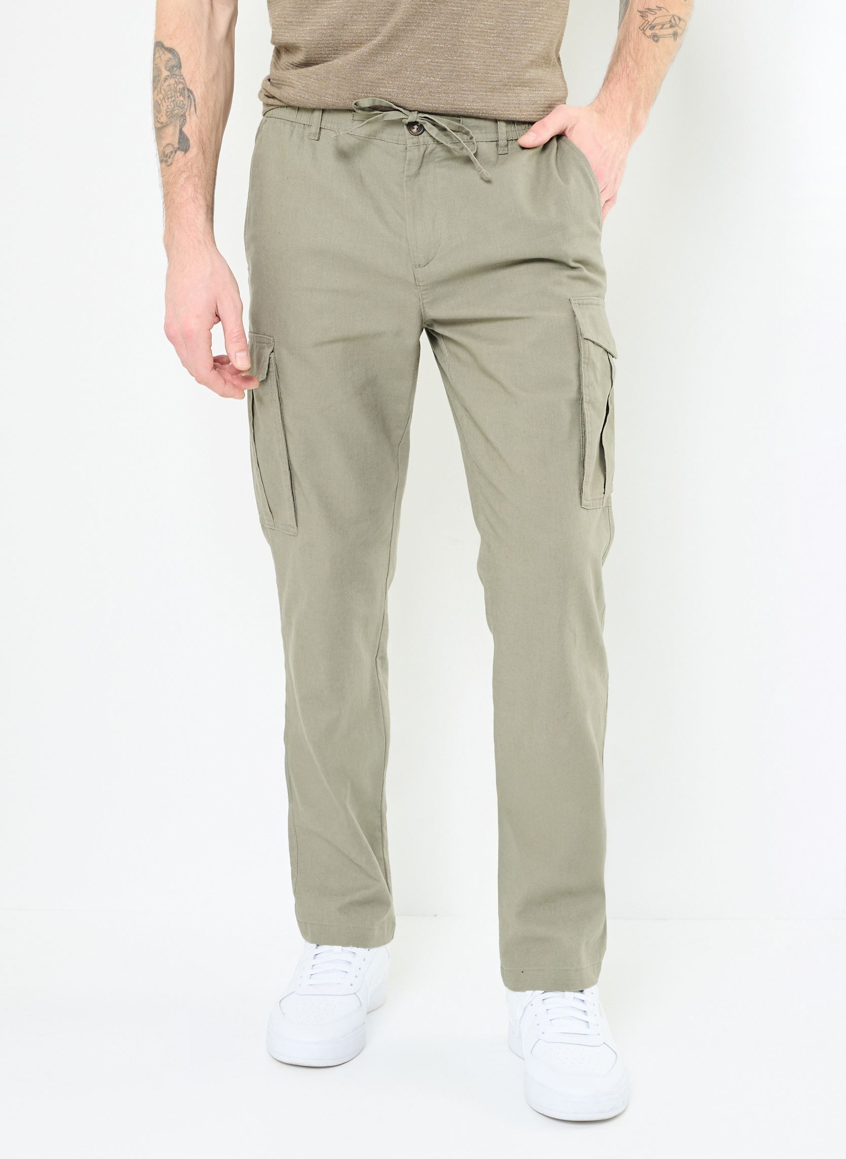 Chino-Hosen PANTALON-CARGO-LIN herren grün MADE BY Chino-Hosen PANTALON-CARGO-LIN herren grün SMOKEY OLIVE