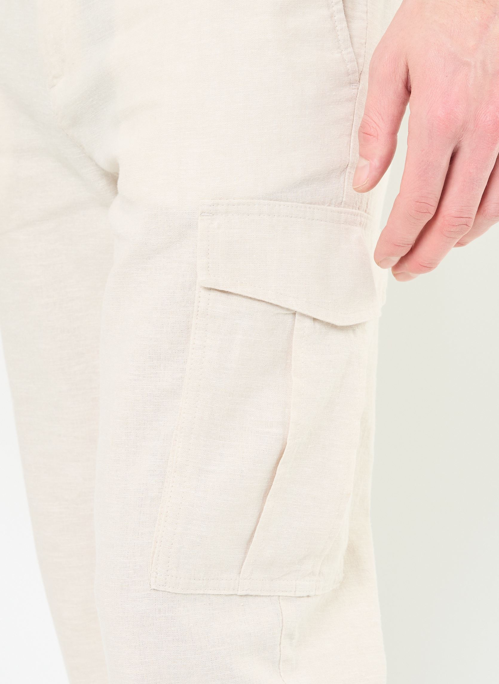 Pantalons chino PANTALON-CARGO-LIN homme gris MADE BY Pantalons chino PANTALON-CARGO-LIN homme gris DOVE