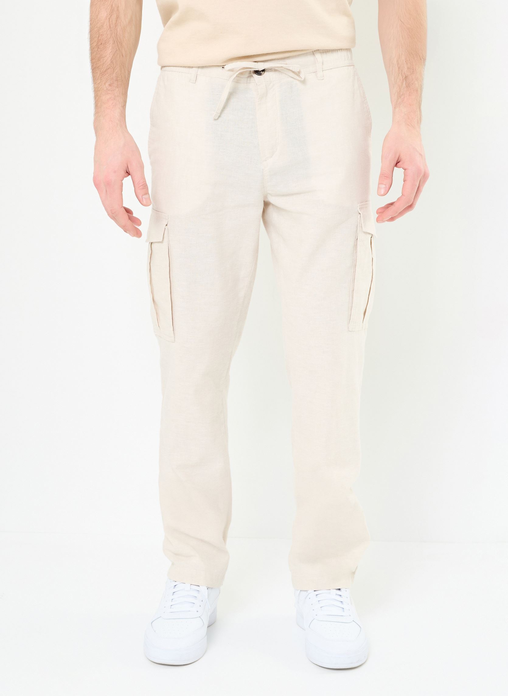 Pantalons chino PANTALON-CARGO-LIN homme gris MADE BY Pantalons chino PANTALON-CARGO-LIN homme gris DOVE