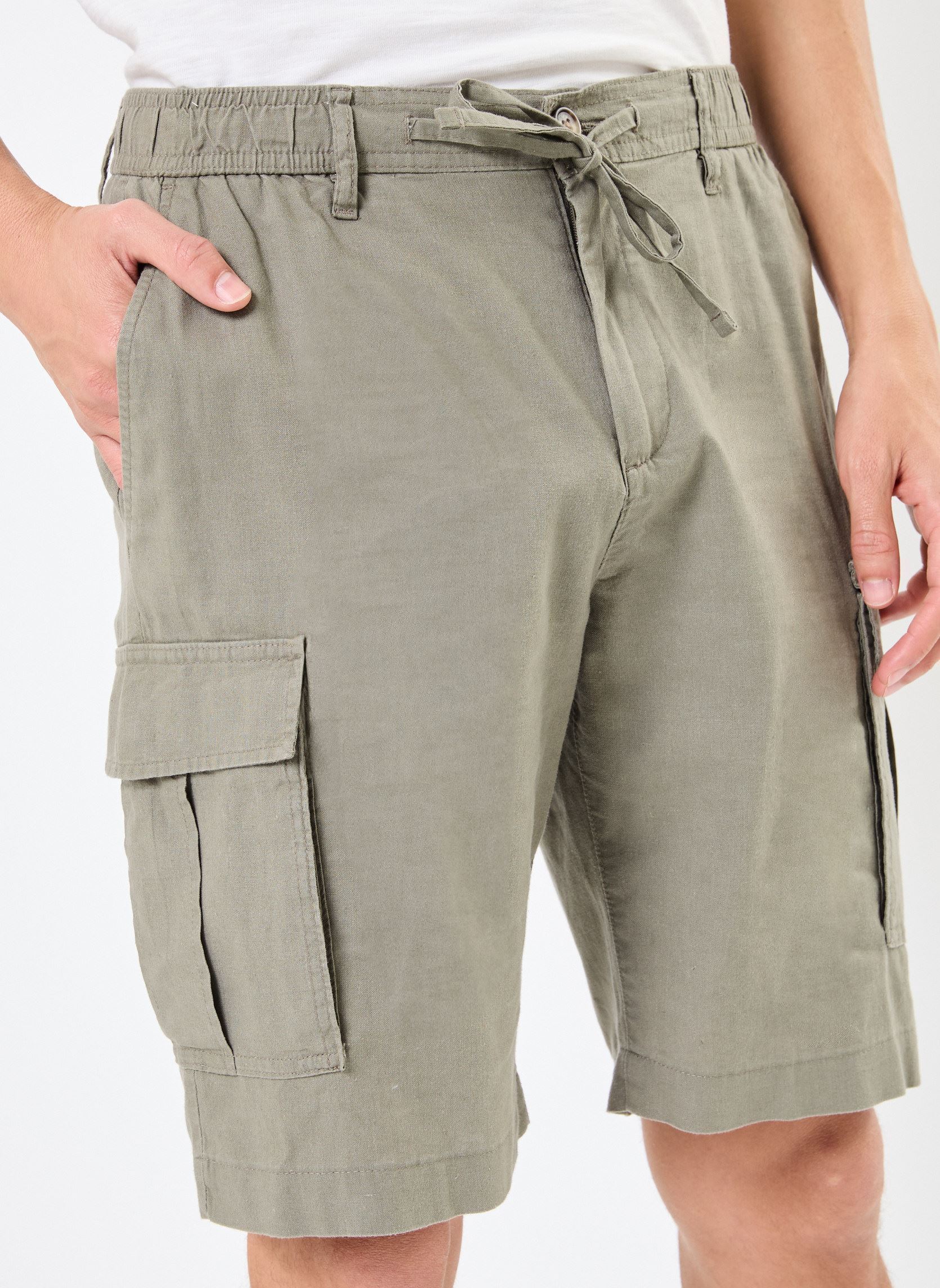 Bermudas BERMUDA-CARGO-LIN homme vert MADE BY Bermudas BERMUDA-CARGO-LIN homme vert SMOKEY OLIVE