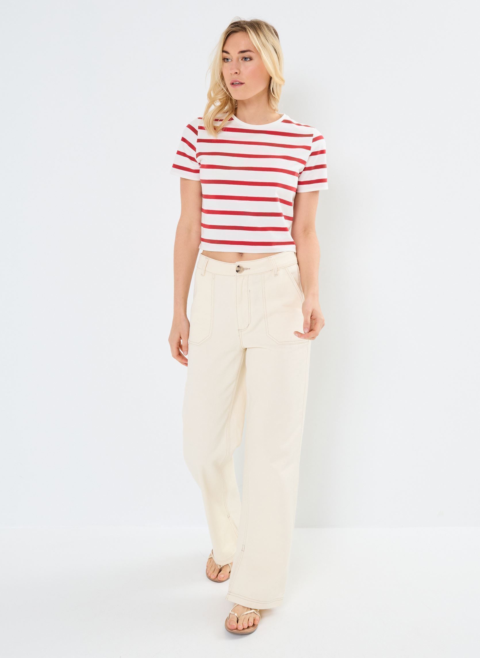 Tee-shirts manches courtes T-SHIRT-RAYURES-COURT femme rouge MADE BY Tee-shirts manches courtes T-SHIRT-RAYURES-COURT femme rouge RAY-KFIT-W V2